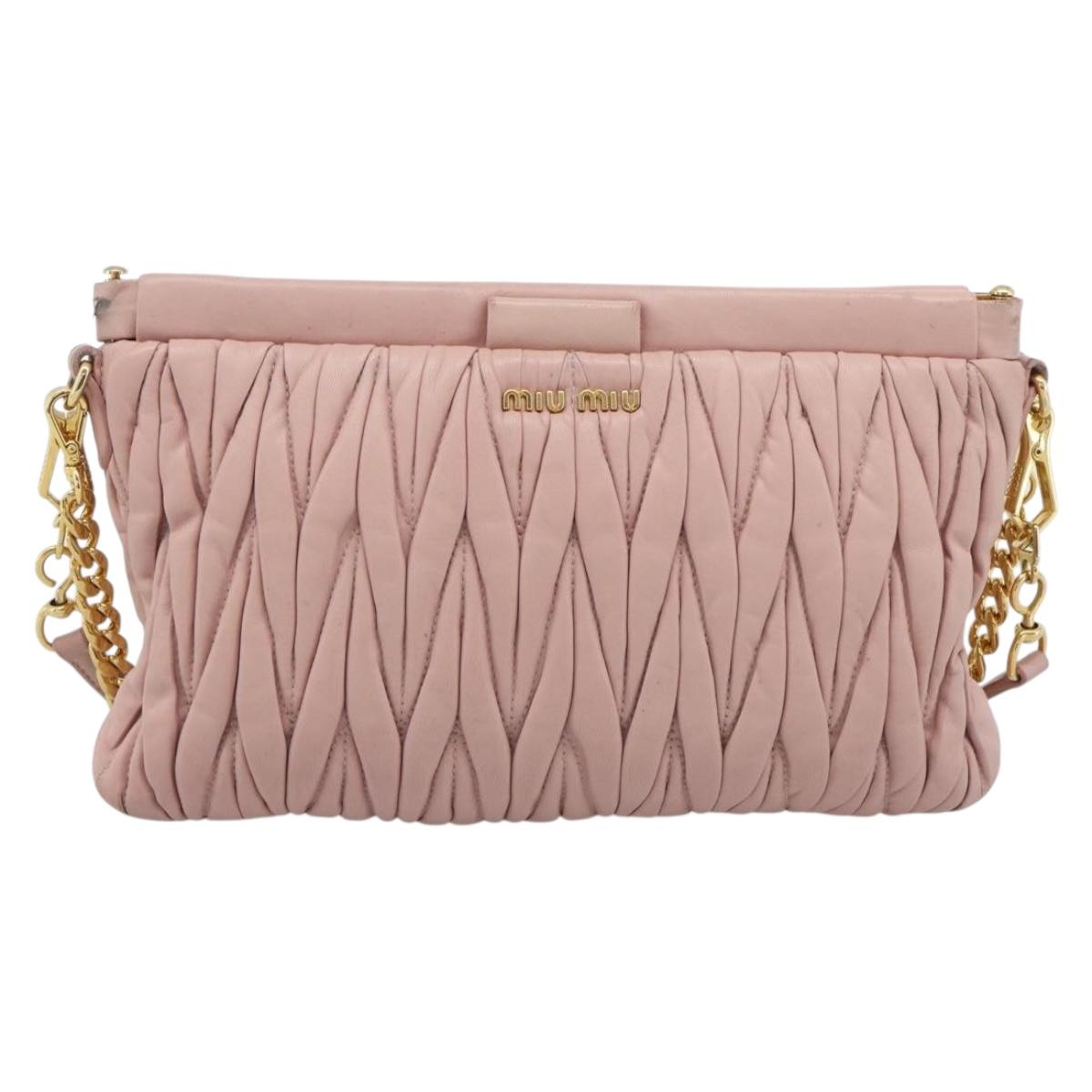 Miu Miu Matelasse Chain Shoulder Bag Leather 2way Pink Gold Auth 192292A