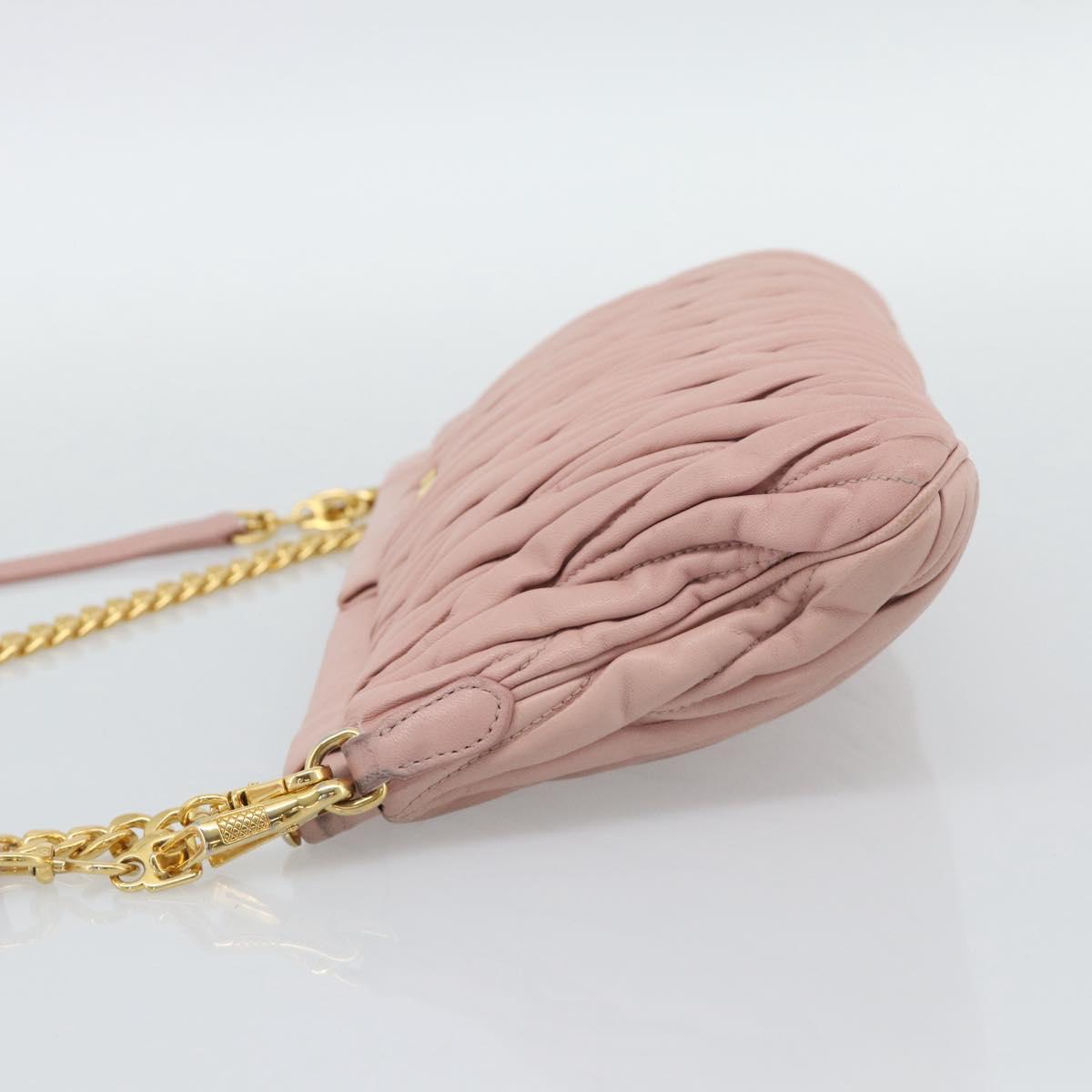 Miu Miu Matelasse Chain Shoulder Bag Leather 2way Pink Gold Auth 192292A