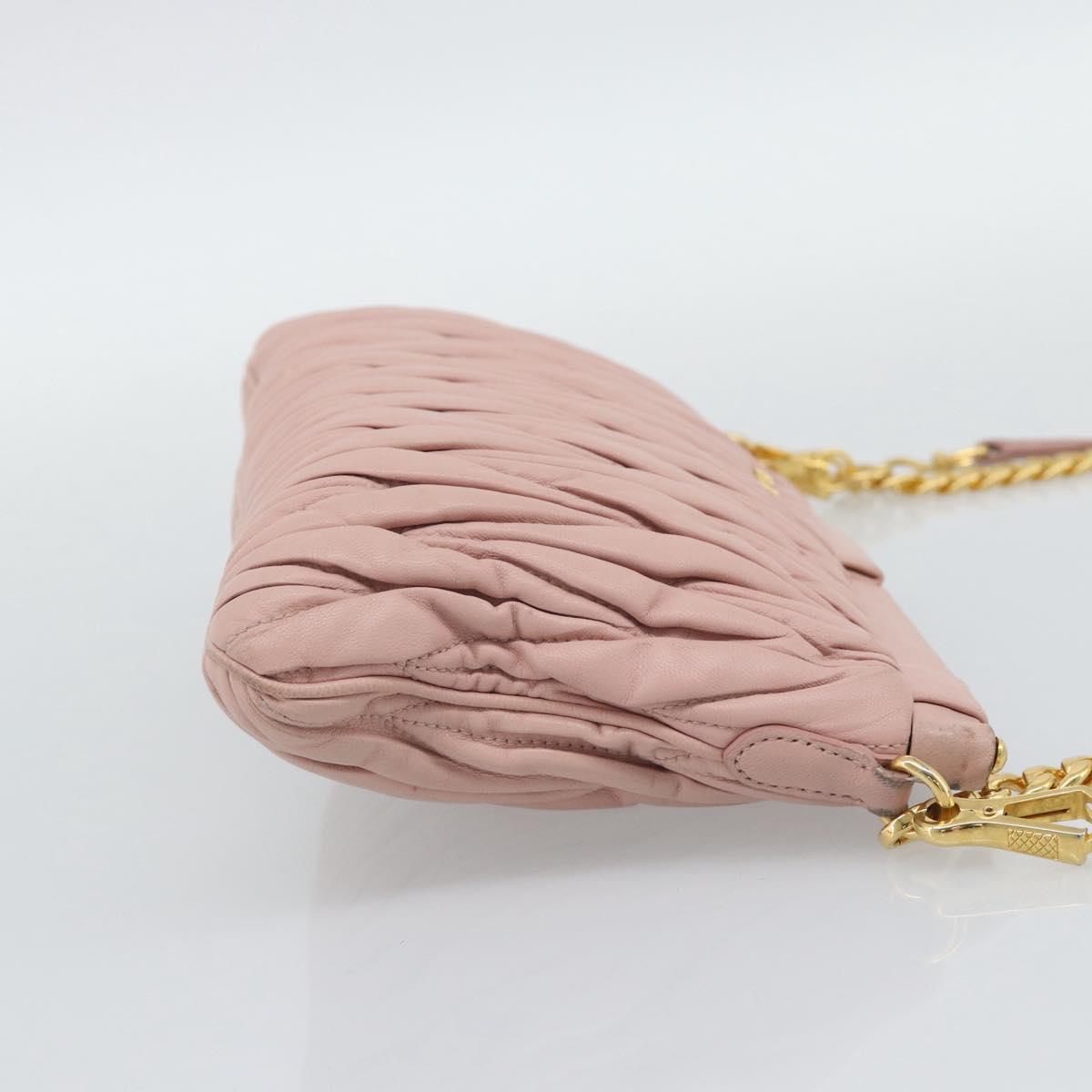 Miu Miu Matelasse Chain Shoulder Bag Leather 2way Pink Gold Auth 192292A