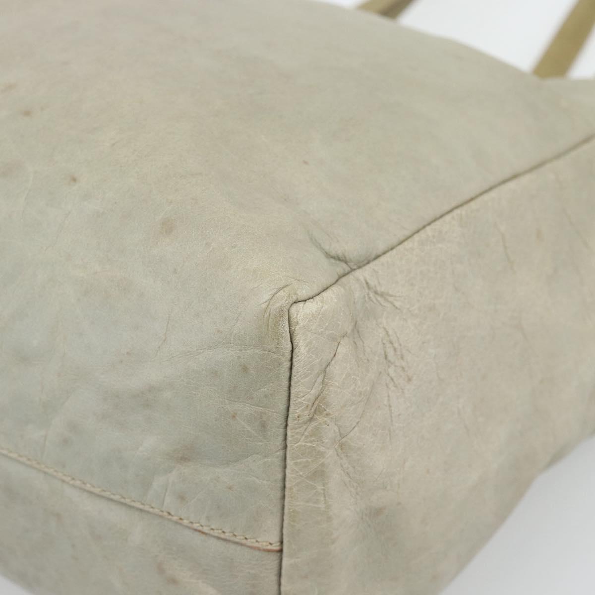 Miu Miu Tote Bag Leather Beige Silver Auth 192293