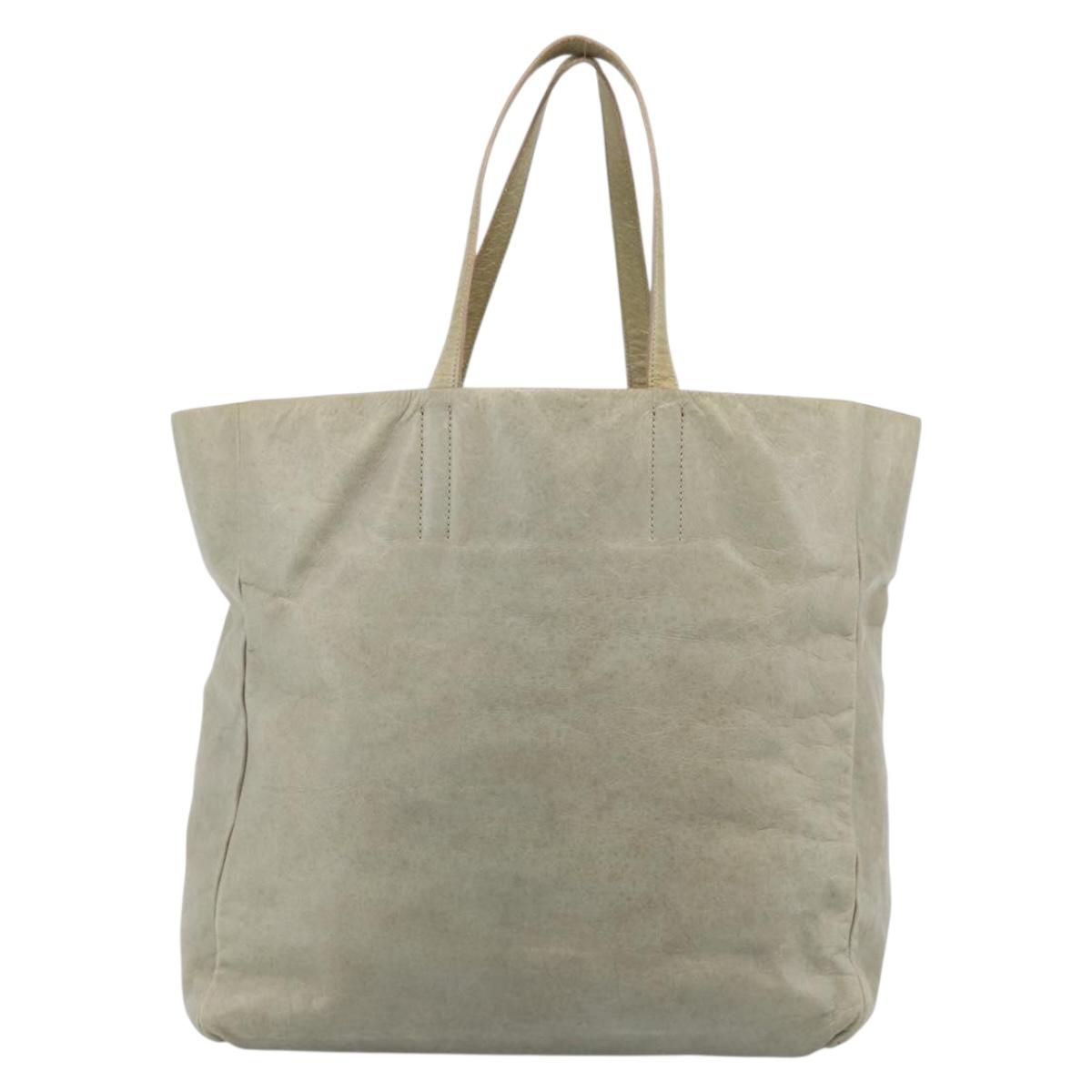 Miu Miu Tote Bag Leather Beige Silver Auth 192293