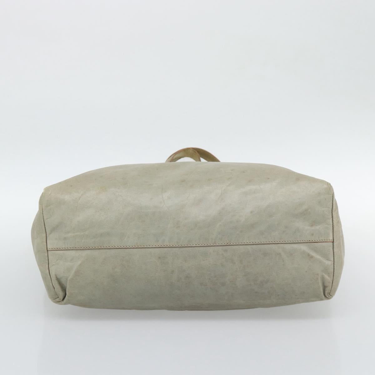Miu Miu Tote Bag Leather Beige Silver Auth 192293