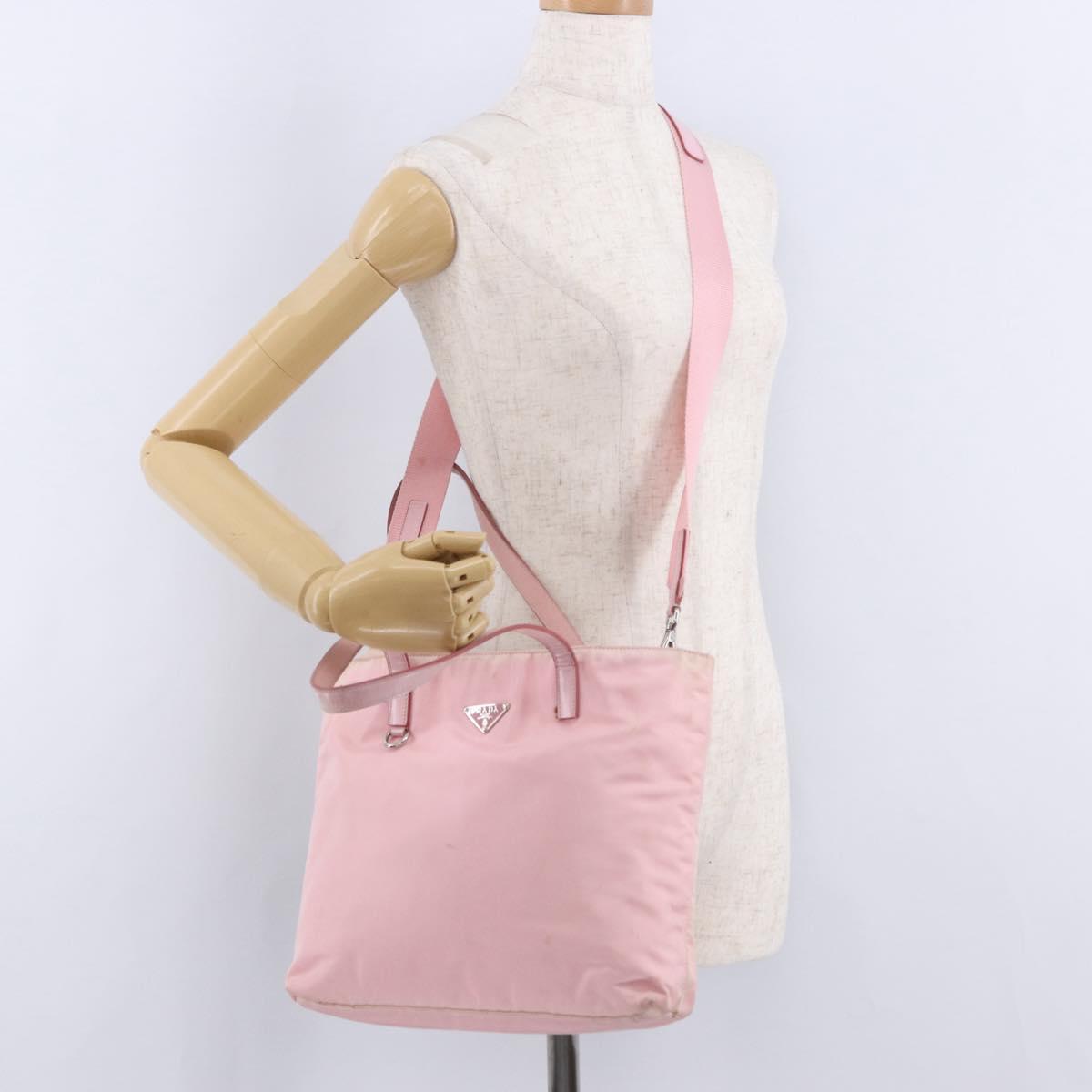 PRADA Tote Bag Nylon 2way Pink Silver Auth 192294
