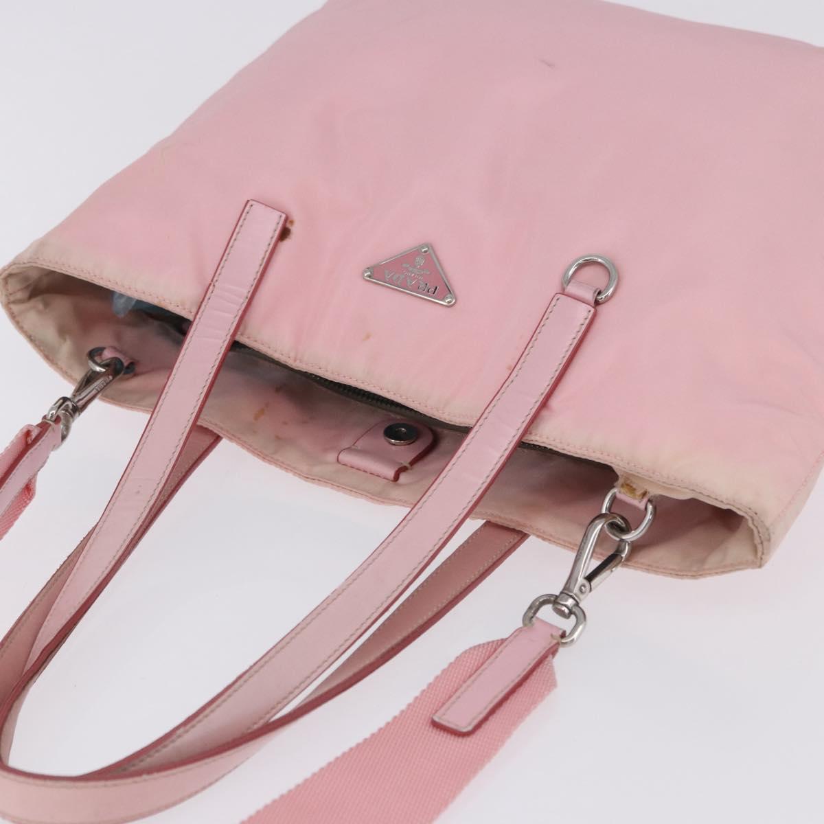 PRADA Tote Bag Nylon 2way Pink Silver Auth 192294