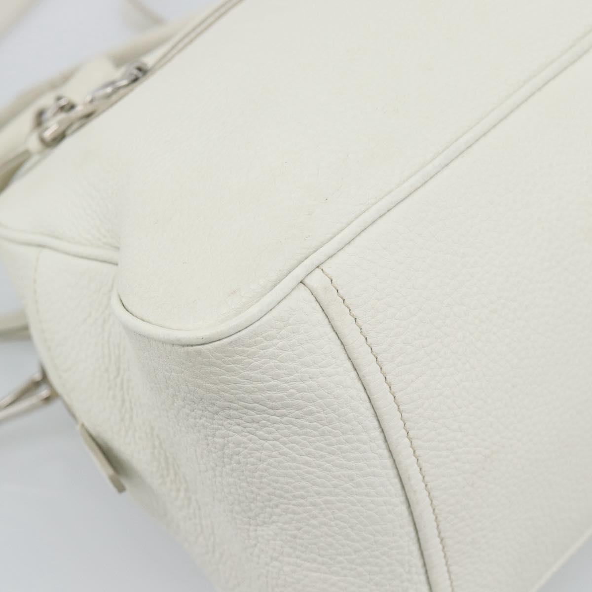 PRADA Hand Bag Vittero Dino Leather 2way White Silver Auth 192296V