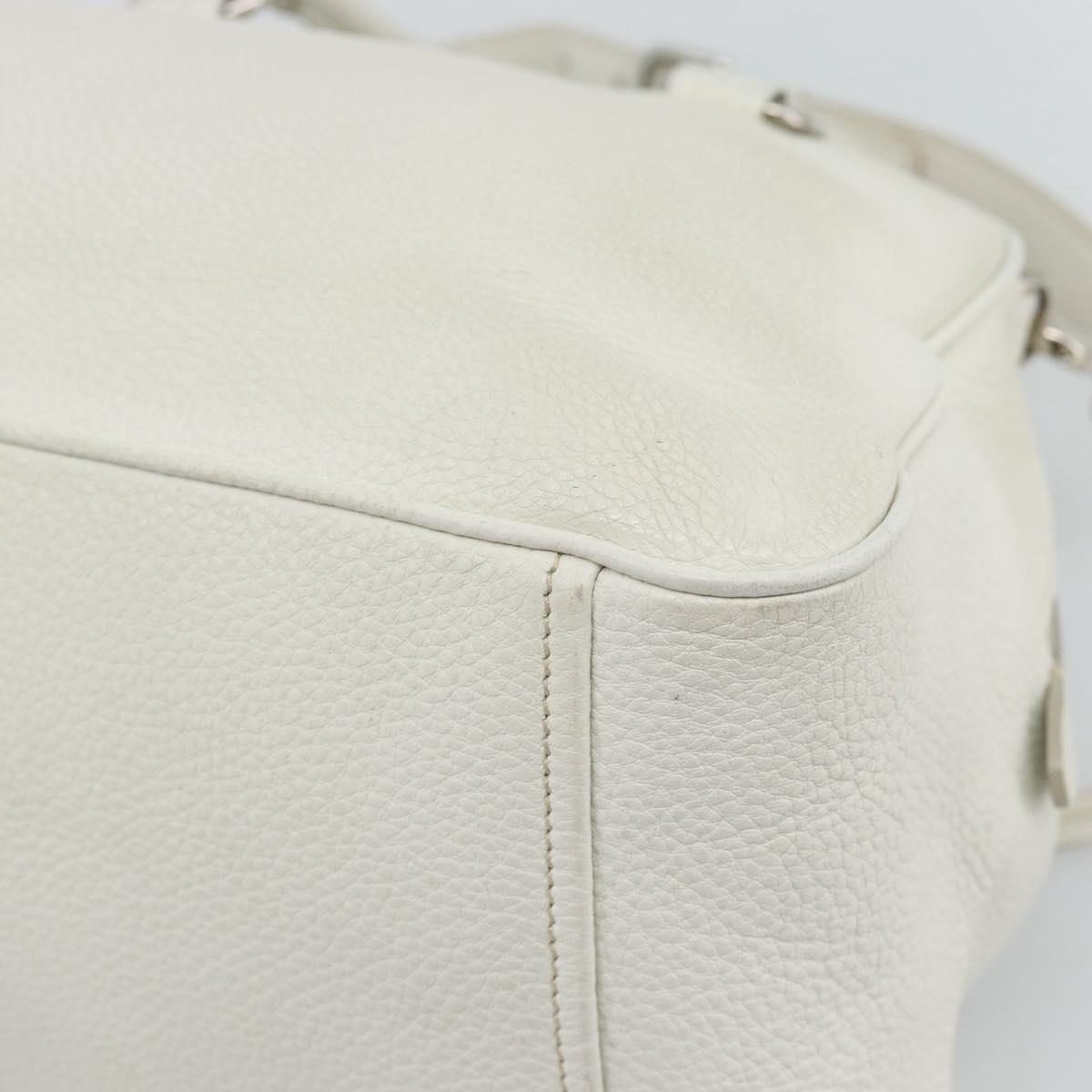 PRADA Hand Bag Vittero Dino Leather 2way White Silver Auth 192296V
