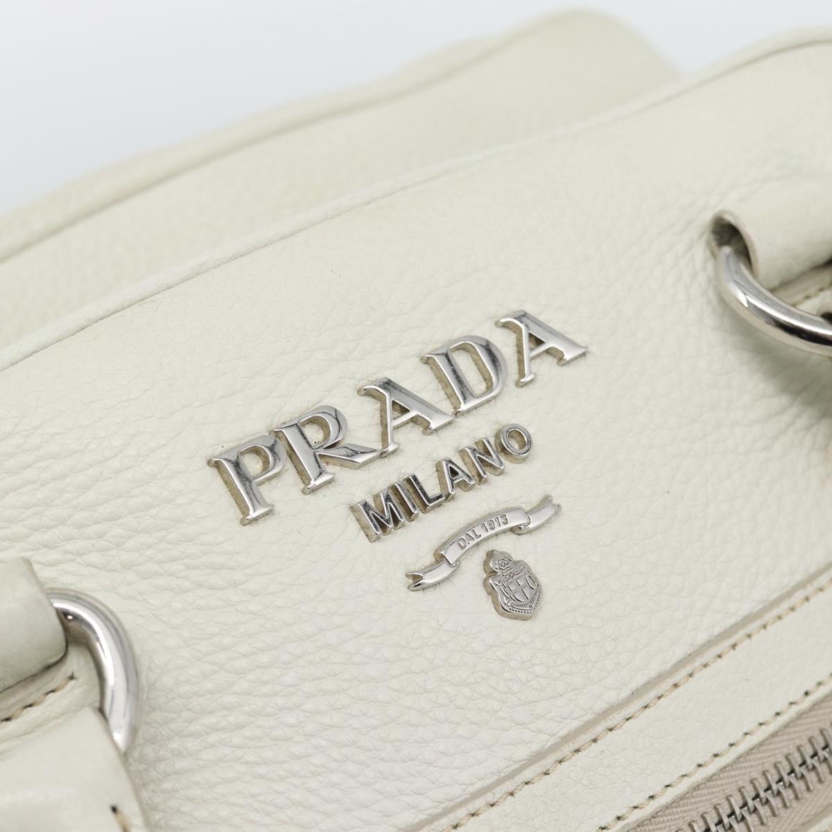 PRADA Hand Bag Vittero Dino Leather 2way White Silver Auth 192296V