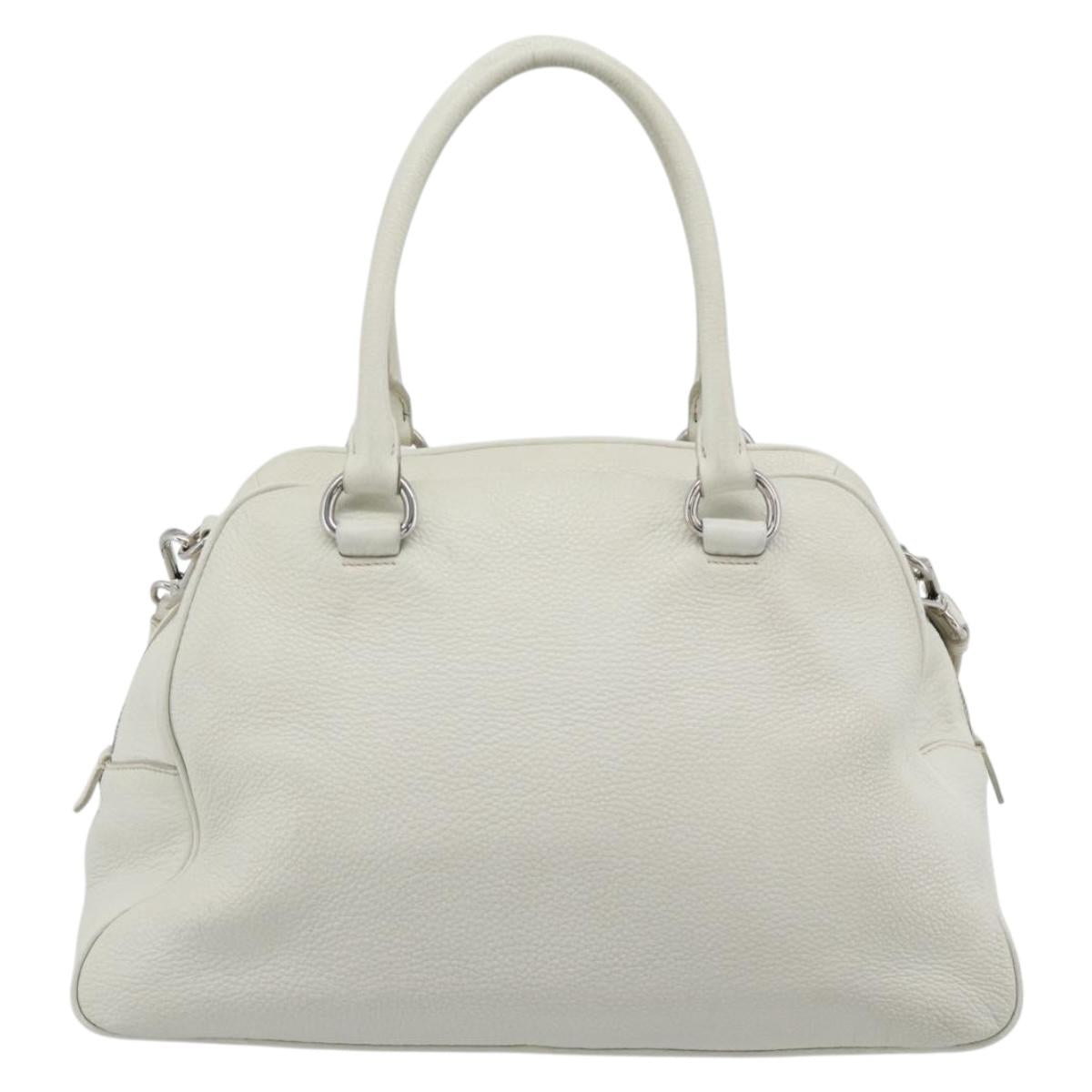 PRADA Hand Bag Vittero Dino Leather 2way White Silver Auth 192296V
