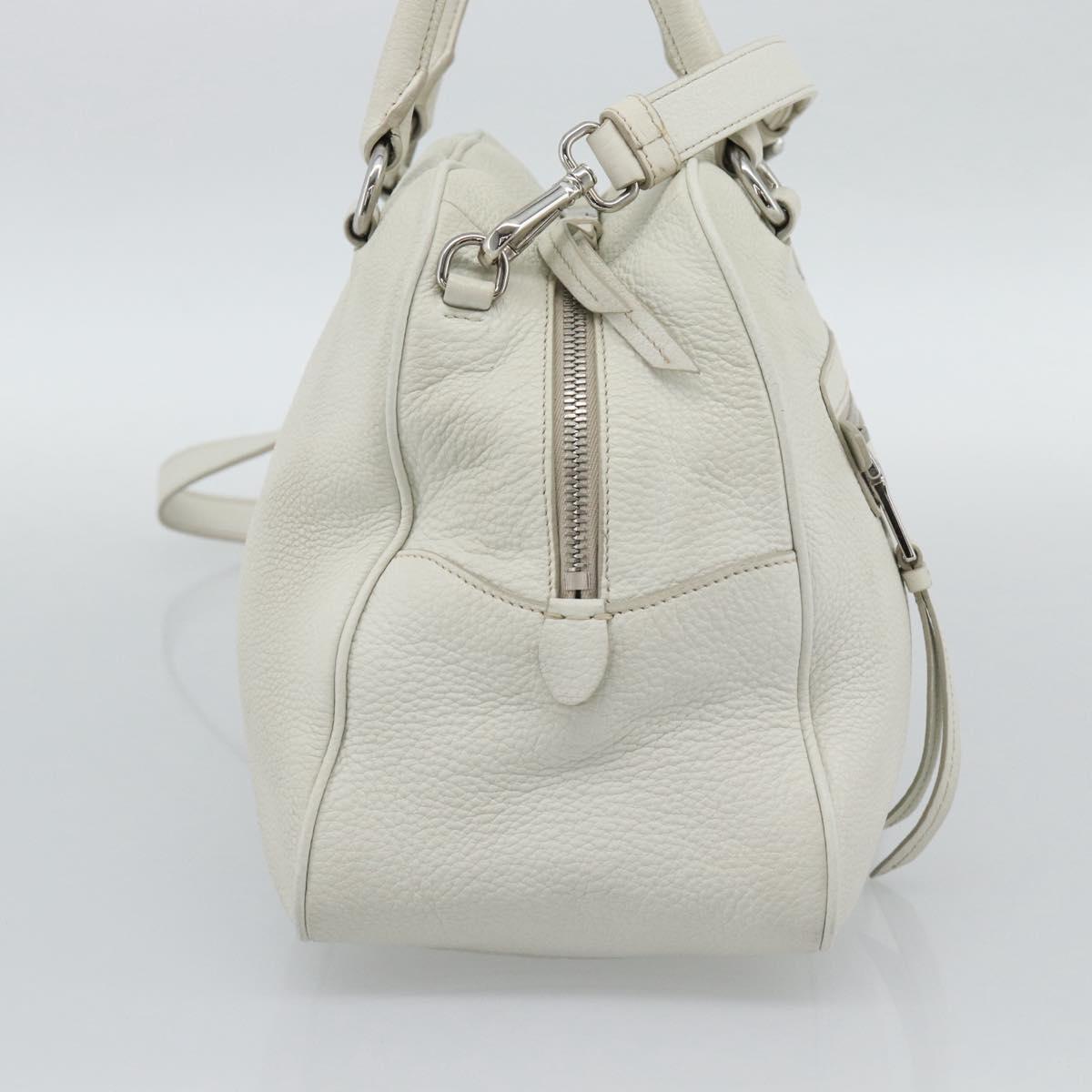 PRADA Hand Bag Vittero Dino Leather 2way White Silver Auth 192296V