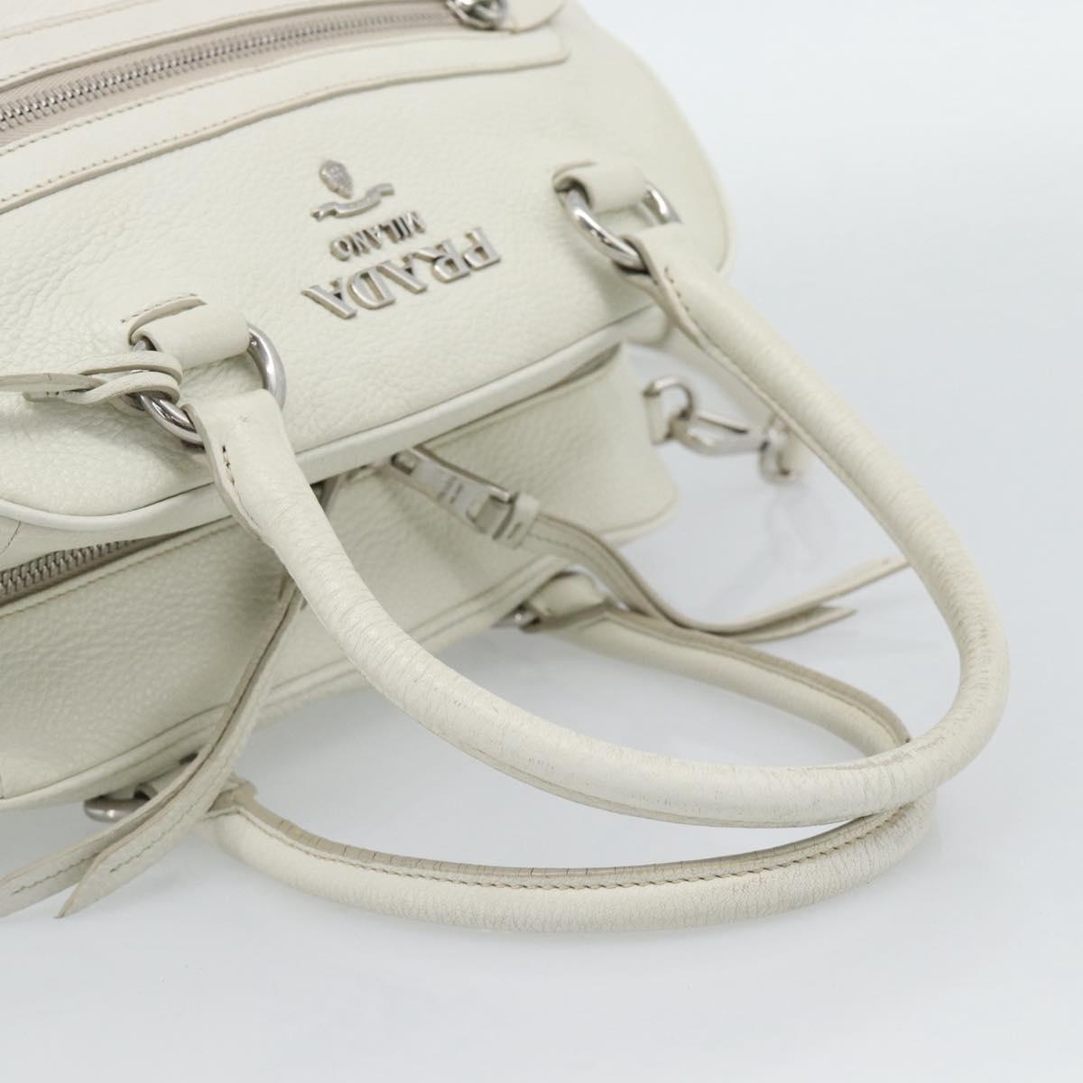 PRADA Hand Bag Vittero Dino Leather 2way White Silver Auth 192296V