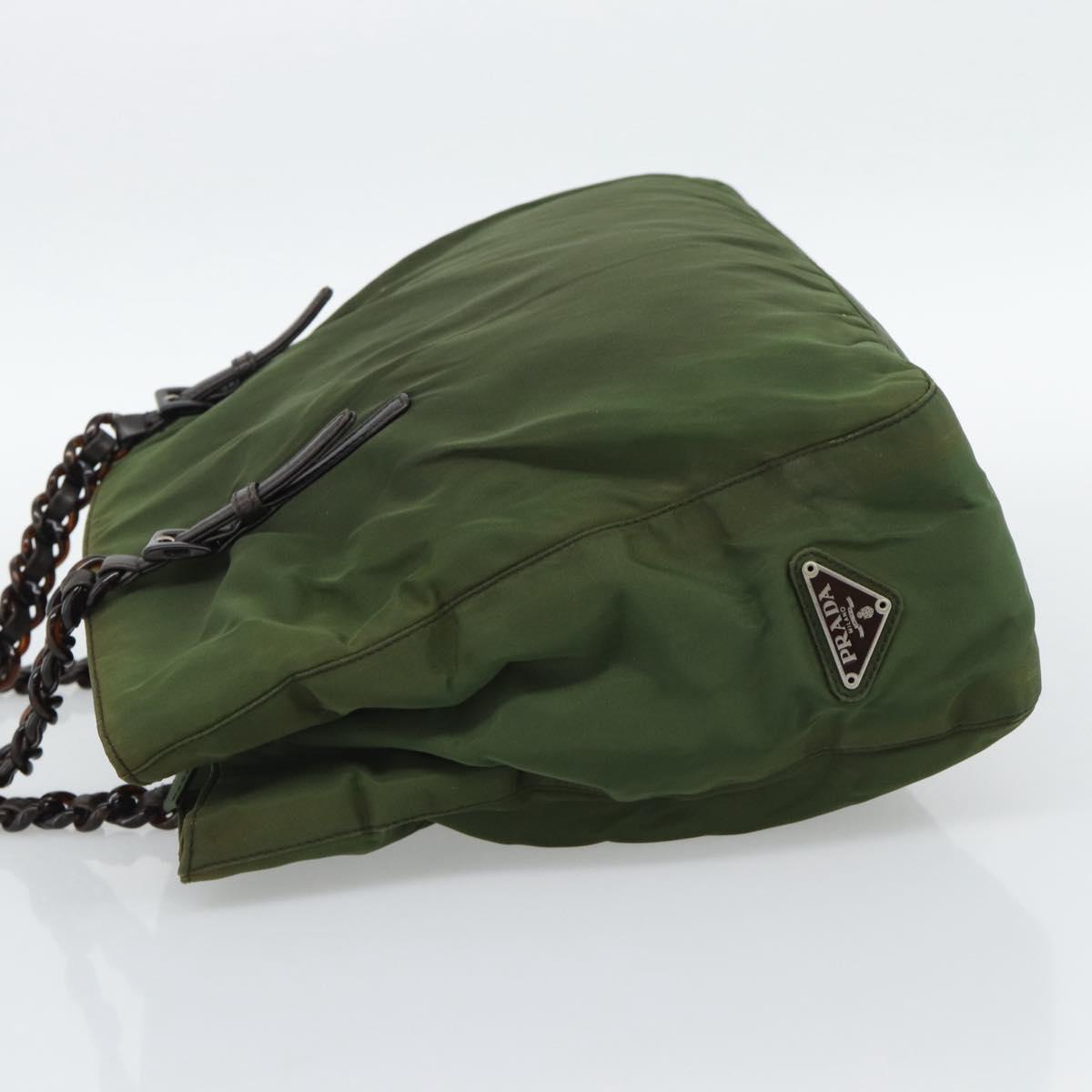 PRADA Plastic Chain Tote Bag Nylon Green Auth 192297