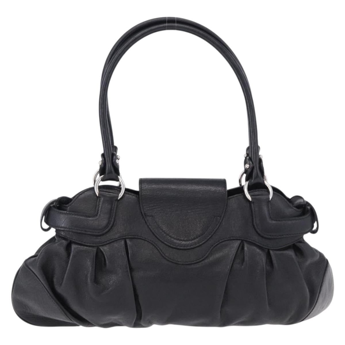 Salvatore Ferragamo Gancini Hand Bag Leather Black Silver Auth 192300A