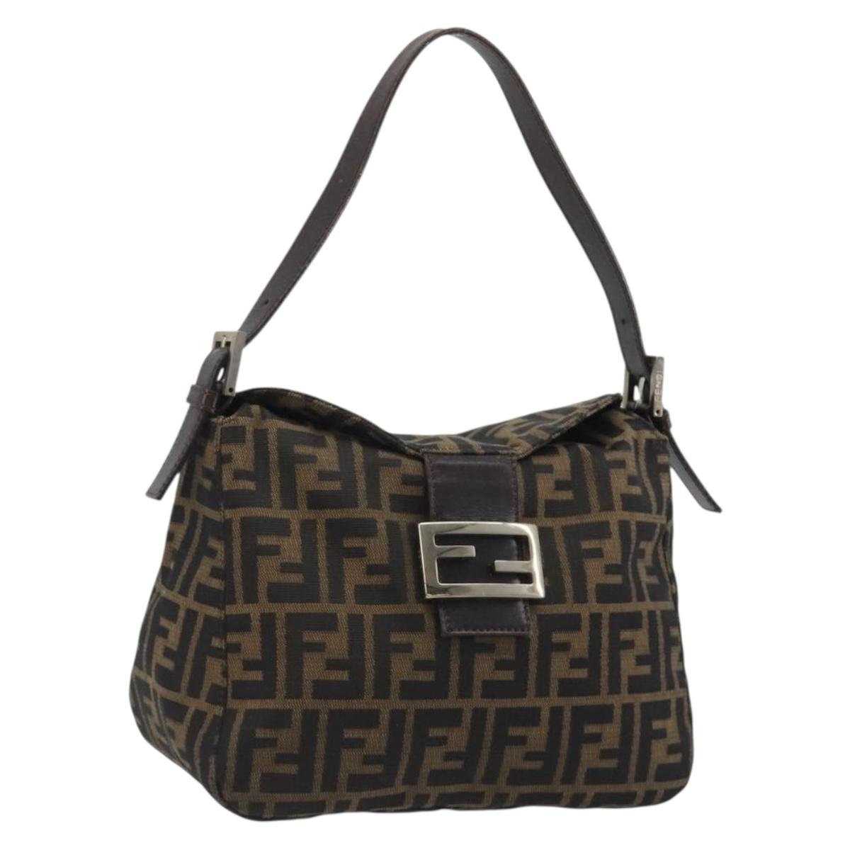 FENDI Zucca Canvas Mamma Baguette Shoulder Bag Brown Black Auth 192302V