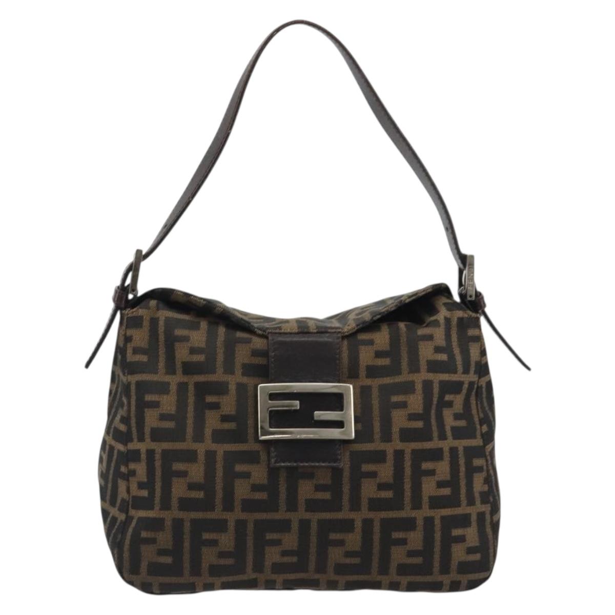 FENDI Zucca Canvas Mamma Baguette Shoulder Bag Brown Black Auth 192302V