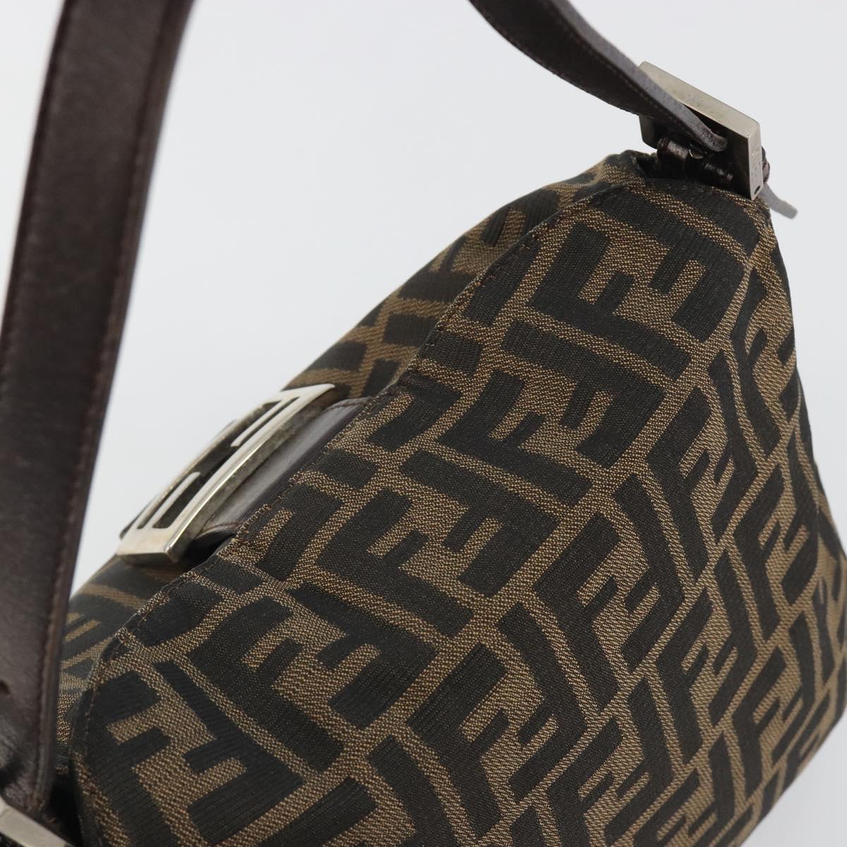 FENDI Zucca Canvas Mamma Baguette Shoulder Bag Brown Black Auth 192302V