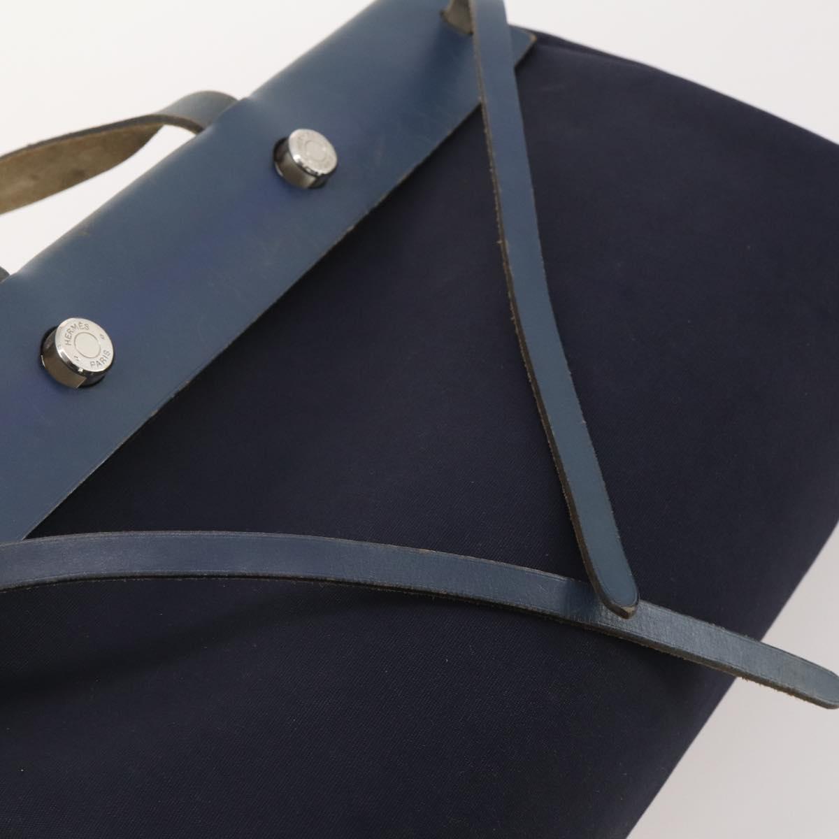 HERMES Herbag Cabas GM Tote Bag Canvas Navy Silver Auth 192310