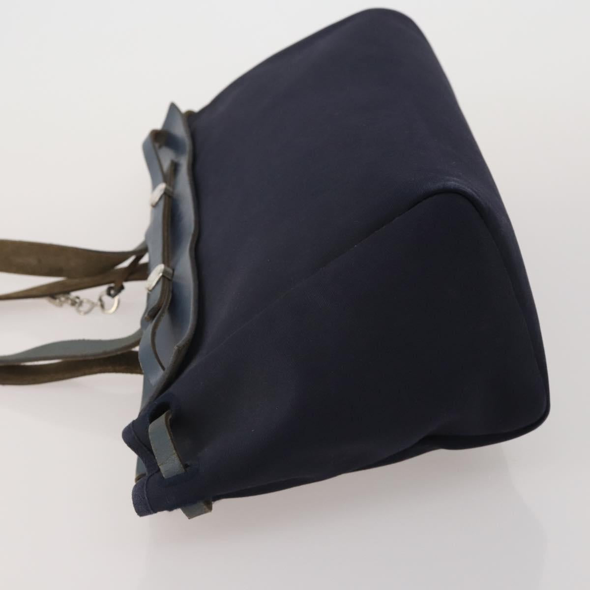 HERMES Herbag Cabas GM Tote Bag Canvas Navy Silver Auth 192310