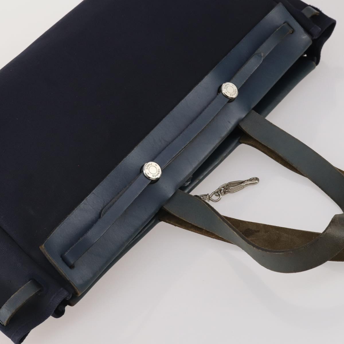 HERMES Herbag Cabas GM Tote Bag Canvas Navy Silver Auth 192310