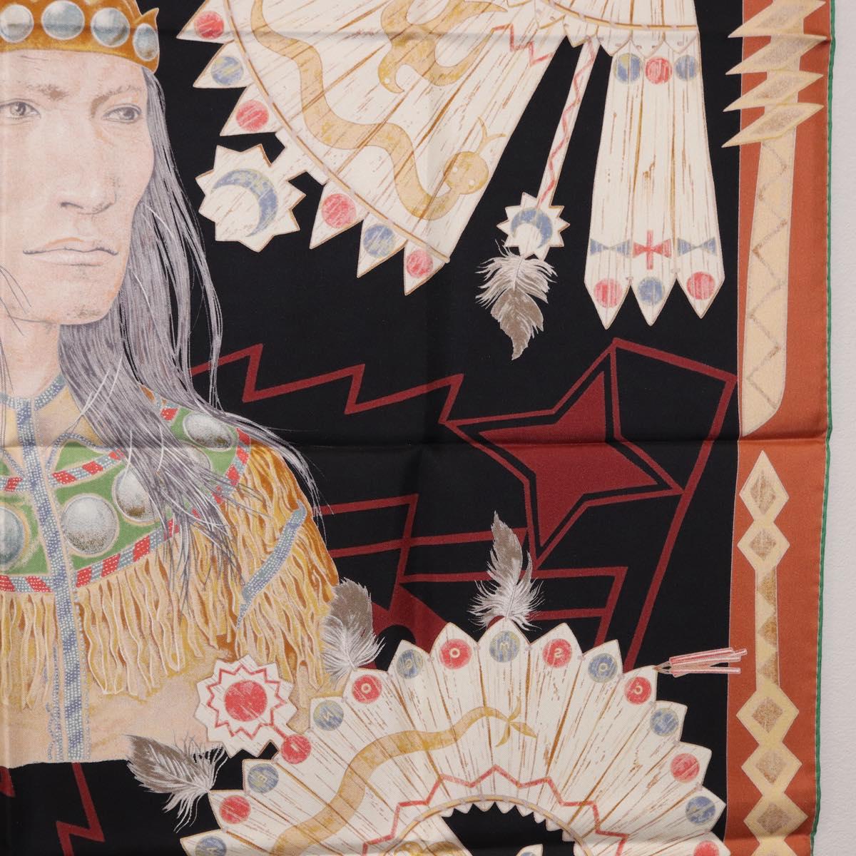 HERMES Carre90 Scarf Silk ""Cosmogonie Apache"" Brown Black Auth 192369M