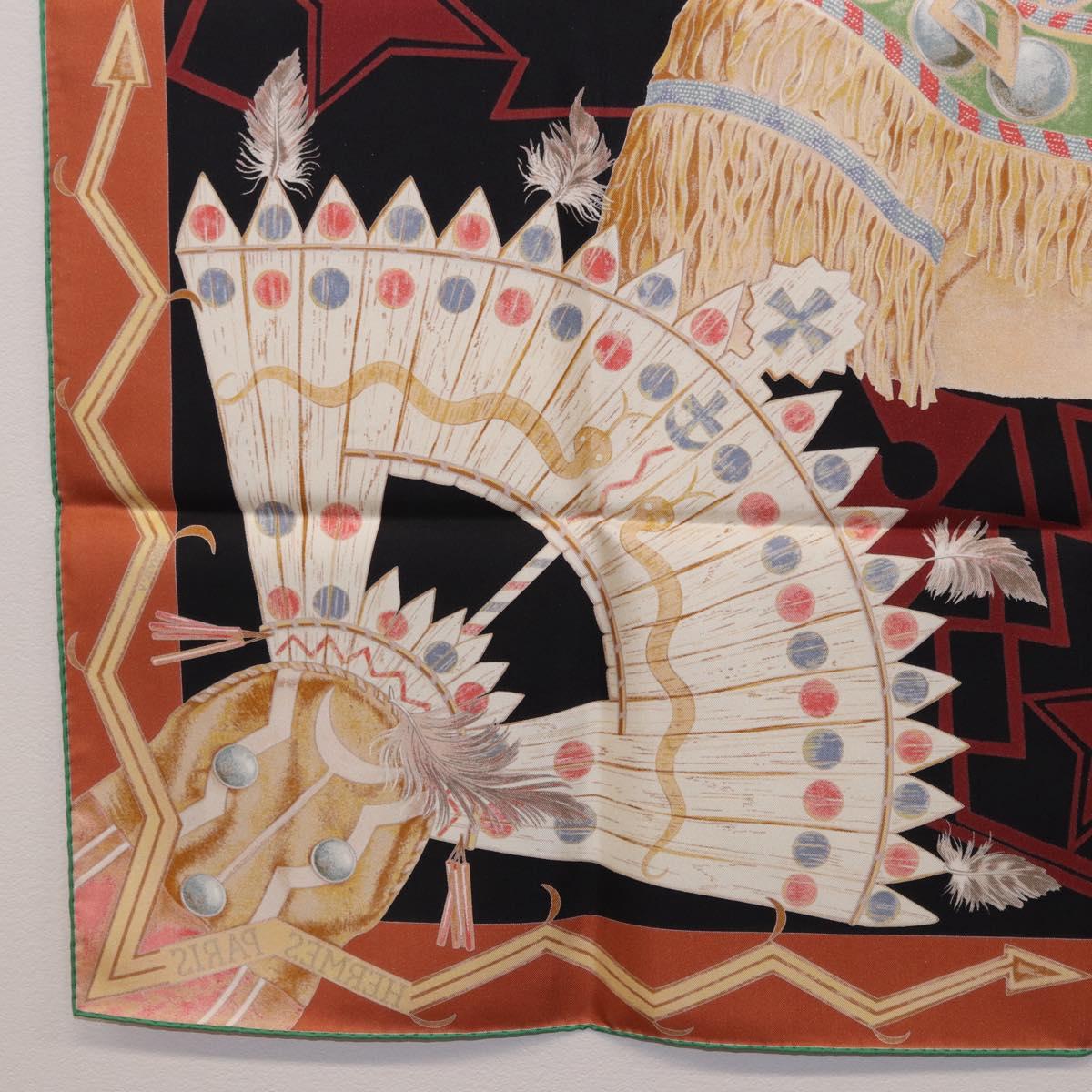 HERMES Carre90 Scarf Silk ""Cosmogonie Apache"" Brown Black Auth 192369M