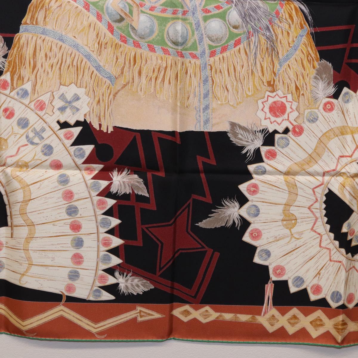 HERMES Carre90 Scarf Silk ""Cosmogonie Apache"" Brown Black Auth 192369M