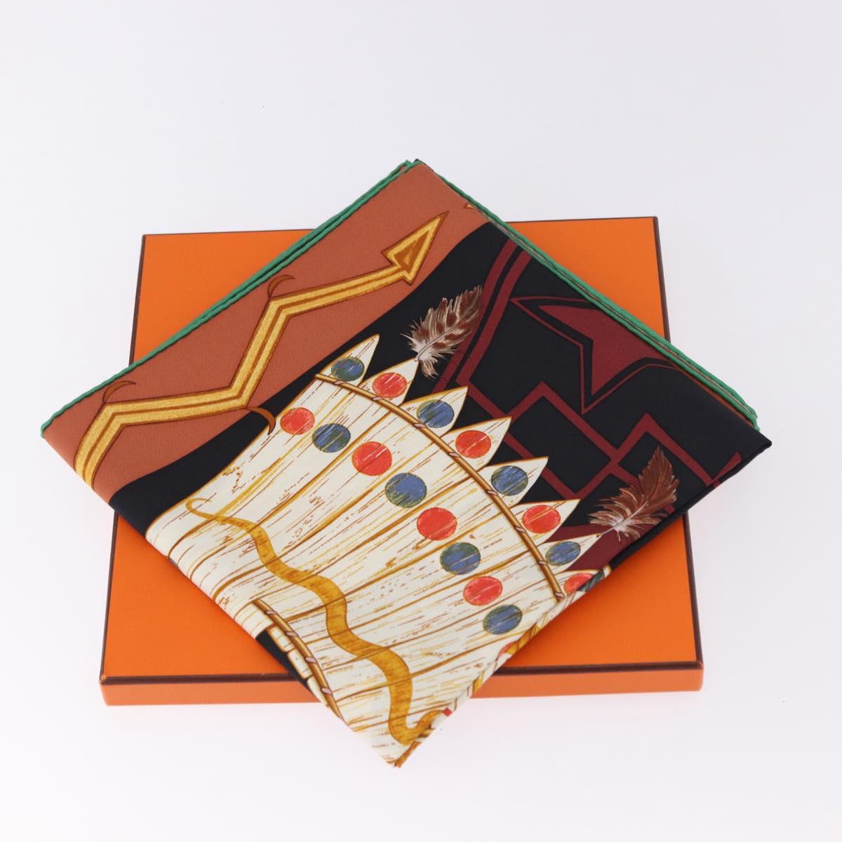 HERMES Carre90 Scarf Silk ""Cosmogonie Apache"" Brown Black Auth 192369M