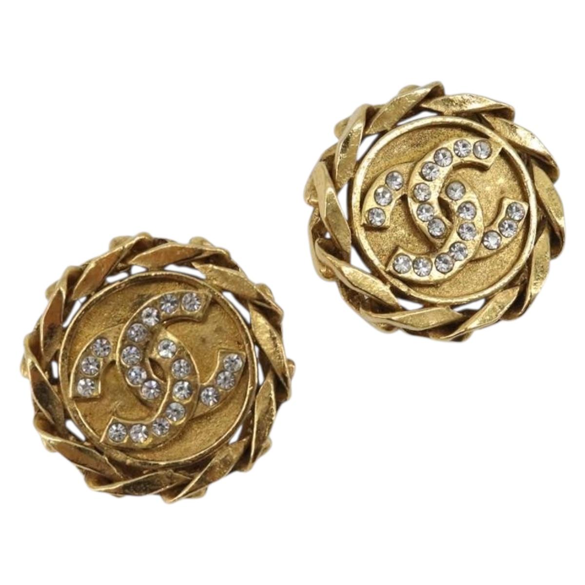 CHANEL COCO Mark Earring Metal Gold Tone CC Auth 192383