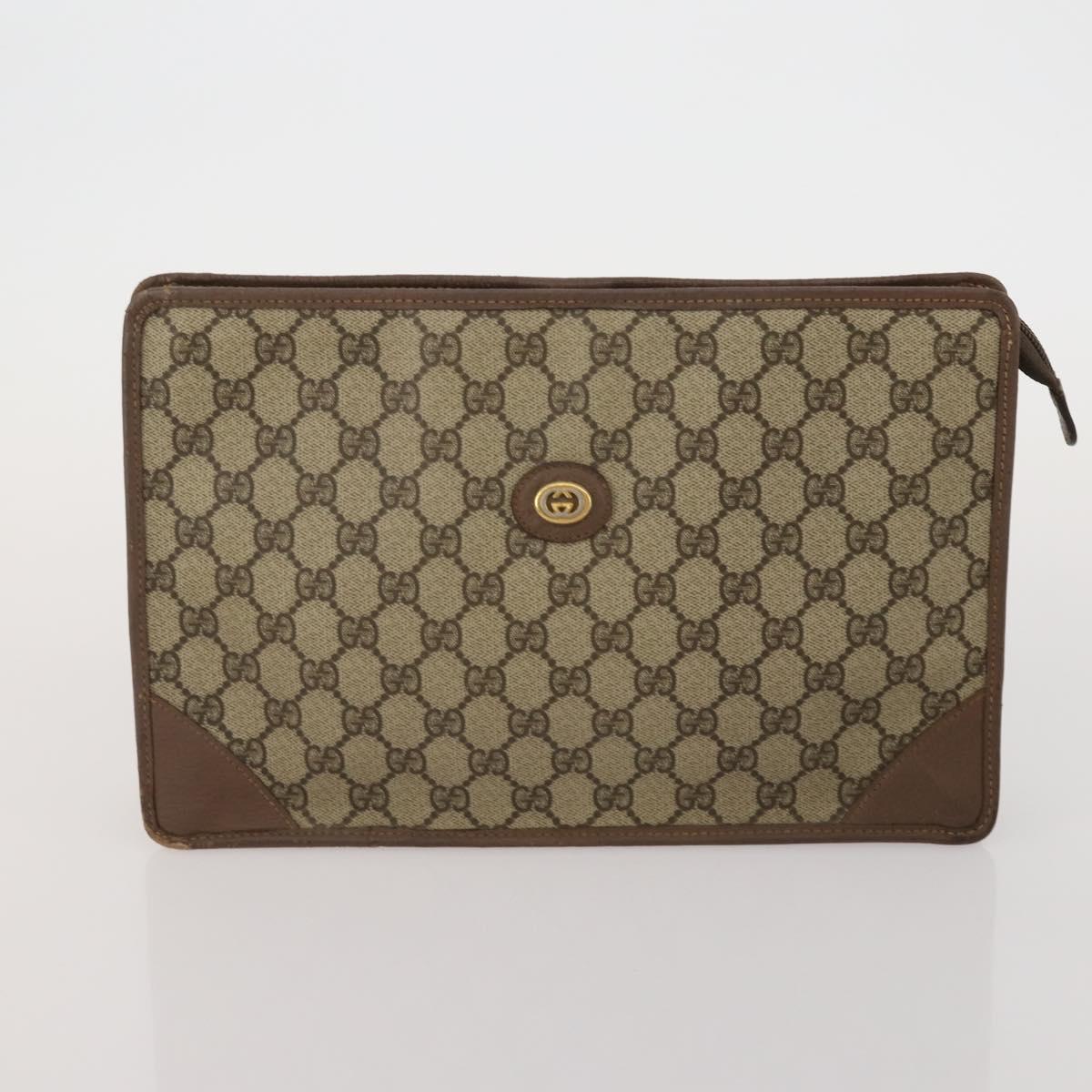 GUCCI GG Supreme Clutch Bag Tote Bag PVC Leather 2 Set Beige Gold Auth 192415