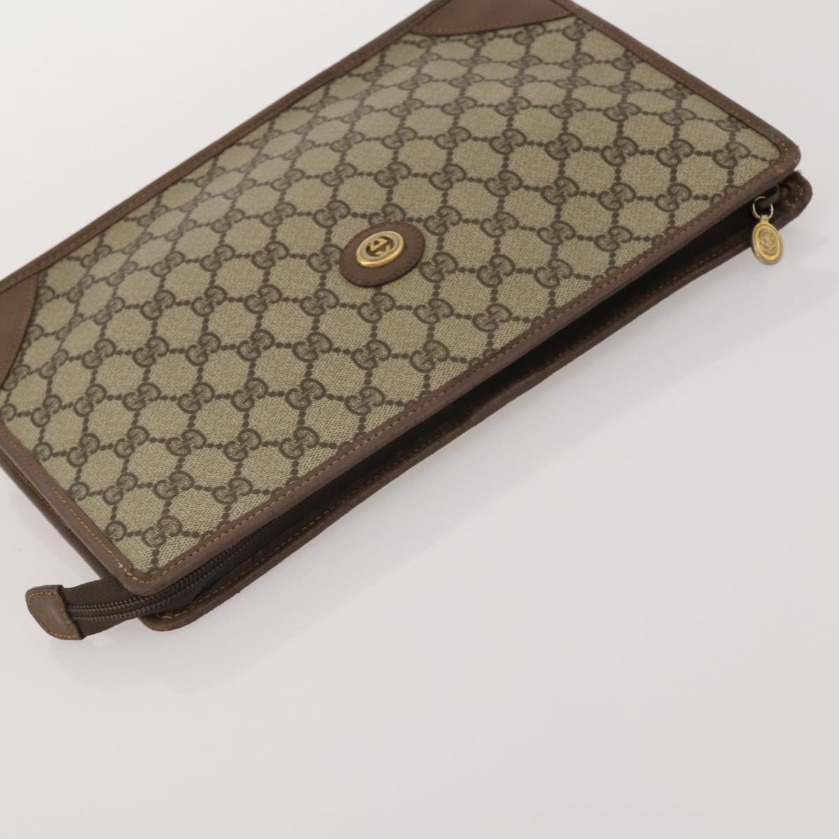 GUCCI GG Supreme Clutch Bag Tote Bag PVC Leather 2 Set Beige Gold Auth 192415