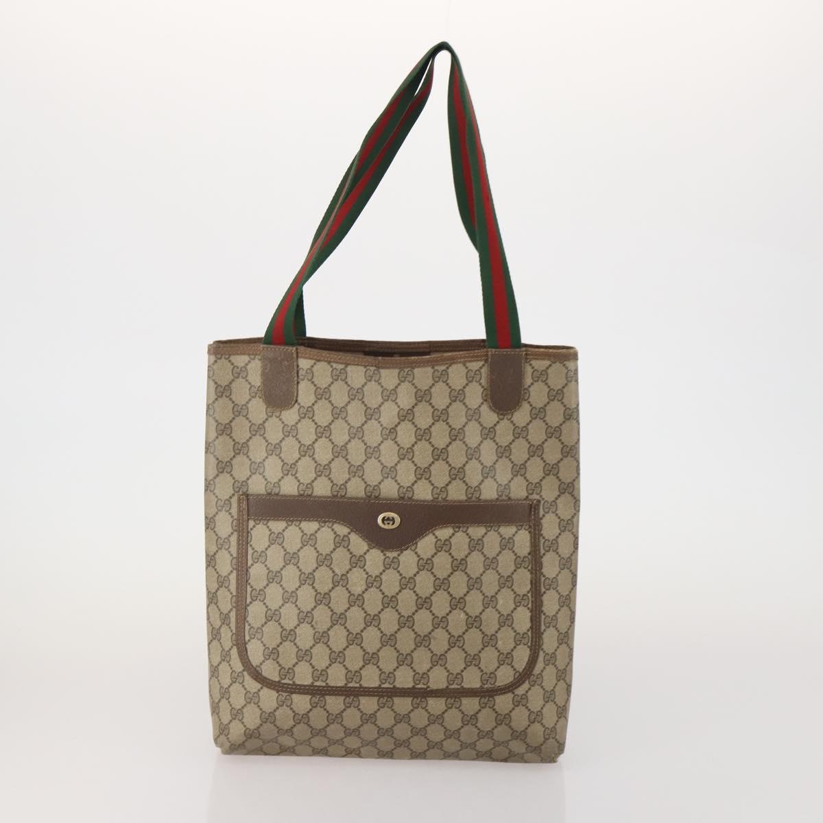 GUCCI GG Supreme Clutch Bag Tote Bag PVC Leather 2 Set Beige Gold Auth 192415