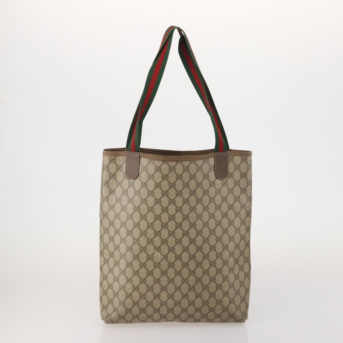 GUCCI GG Supreme Clutch Bag Tote Bag PVC Leather 2 Set Beige Gold Auth 192415