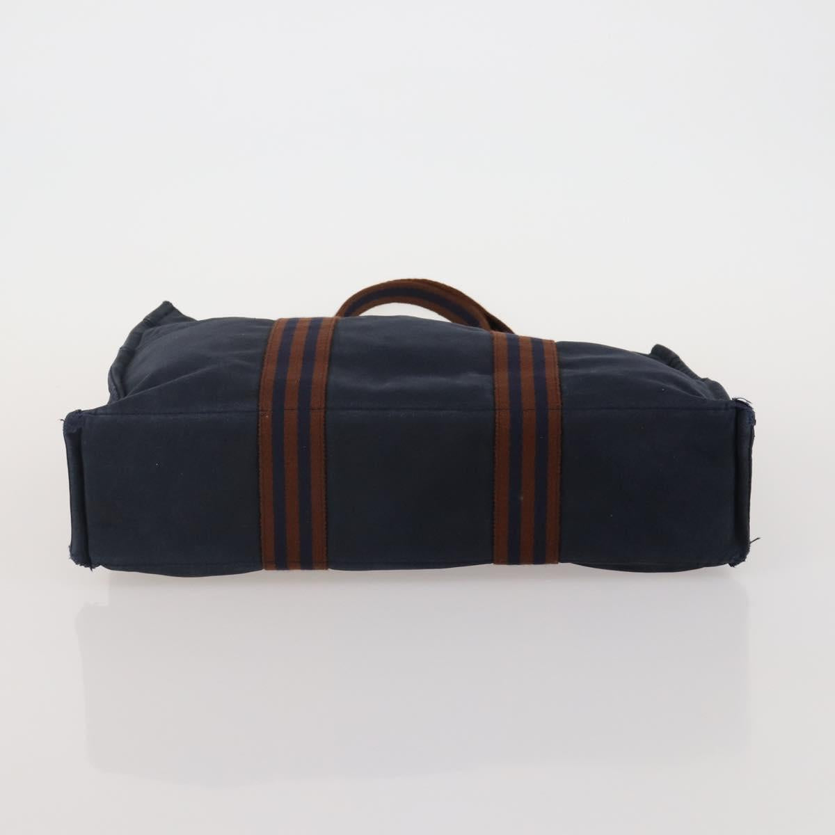 HERMES Fourre Tout MM Hand Bag Canvas 2 Set Navy Orange Auth 192416