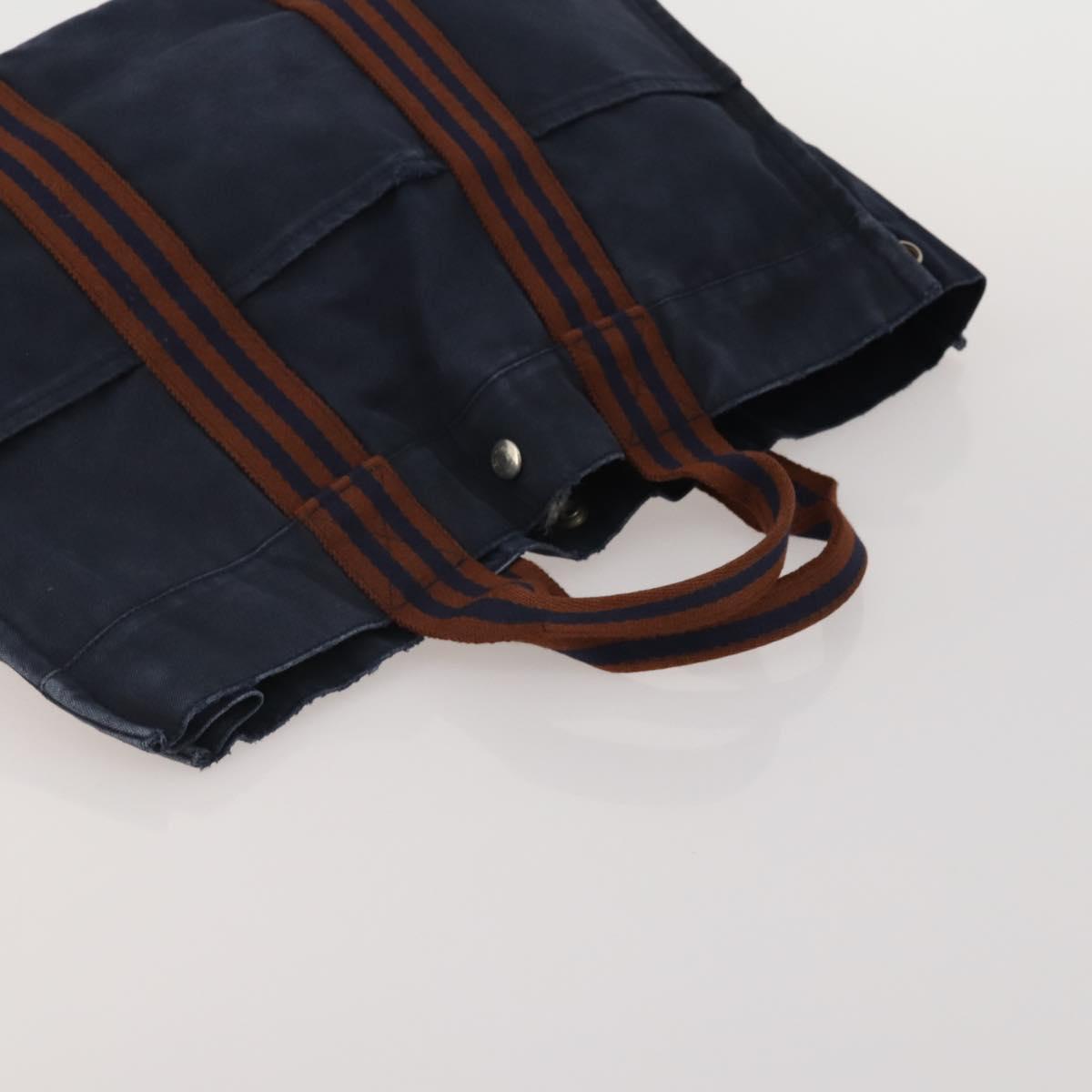 HERMES Fourre Tout MM Hand Bag Canvas 2 Set Navy Orange Auth 192416