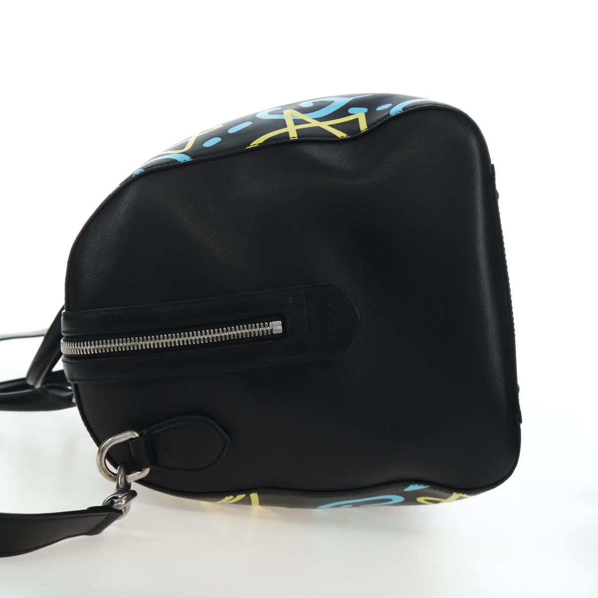 GUCCI Ghost Boston Bag Leather 2way Black Silver Auth 192424SAM