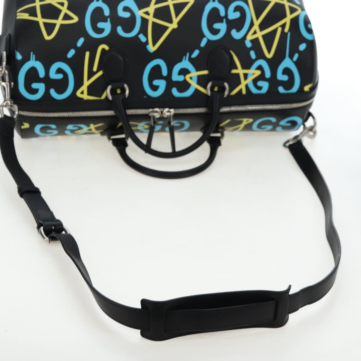 GUCCI Ghost Boston Bag Leather 2way Black Silver Auth 192424SAM