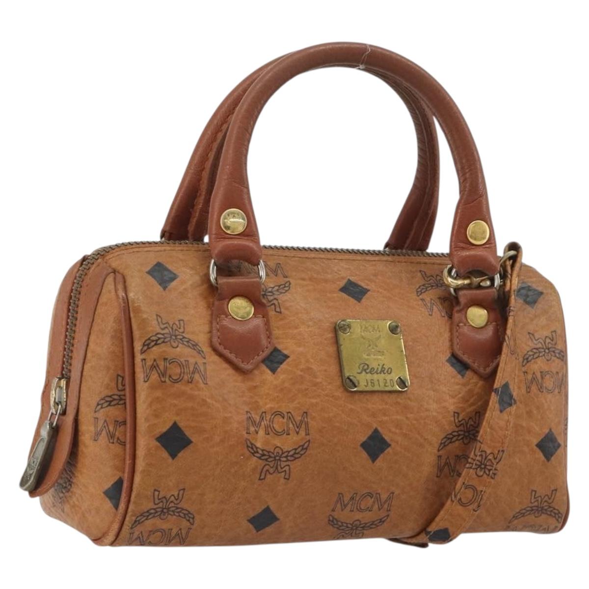 MCM Logogram Vicetos Mini Boston Bag PVC Leather 2way Brown Gold Auth 192428A