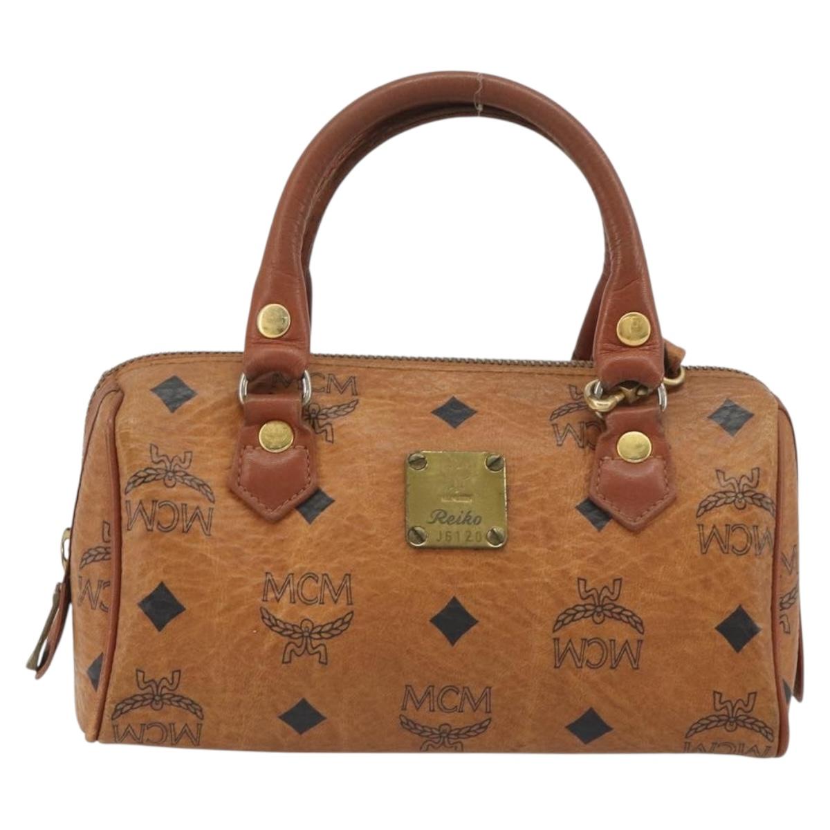MCM Logogram Vicetos Mini Boston Bag PVC Leather 2way Brown Gold Auth 192428A