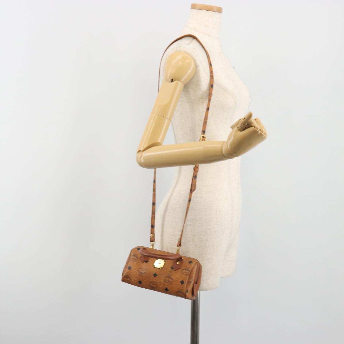 MCM Logogram Vicetos Mini Boston Bag PVC Leather 2way Brown Gold Auth 192428A