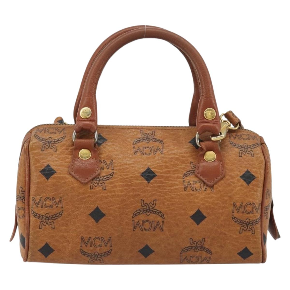 MCM Logogram Vicetos Mini Boston Bag PVC Leather 2way Brown Gold Auth 192428A