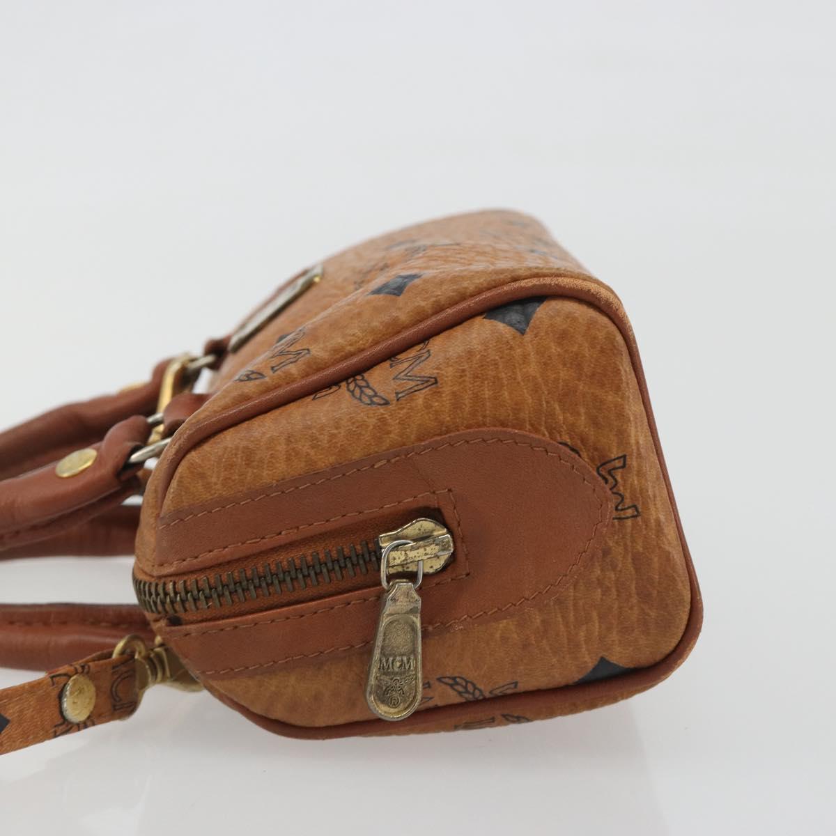 MCM Logogram Vicetos Mini Boston Bag PVC Leather 2way Brown Gold Auth 192428A