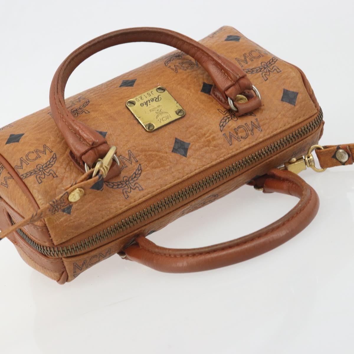 MCM Logogram Vicetos Mini Boston Bag PVC Leather 2way Brown Gold Auth 192428A