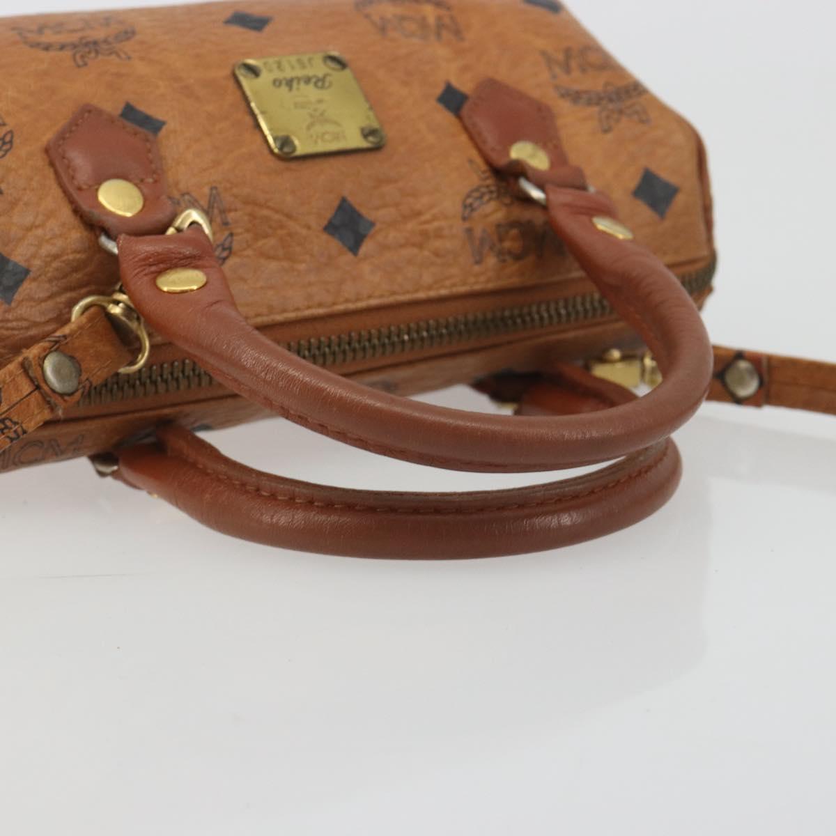 MCM Logogram Vicetos Mini Boston Bag PVC Leather 2way Brown Gold Auth 192428A