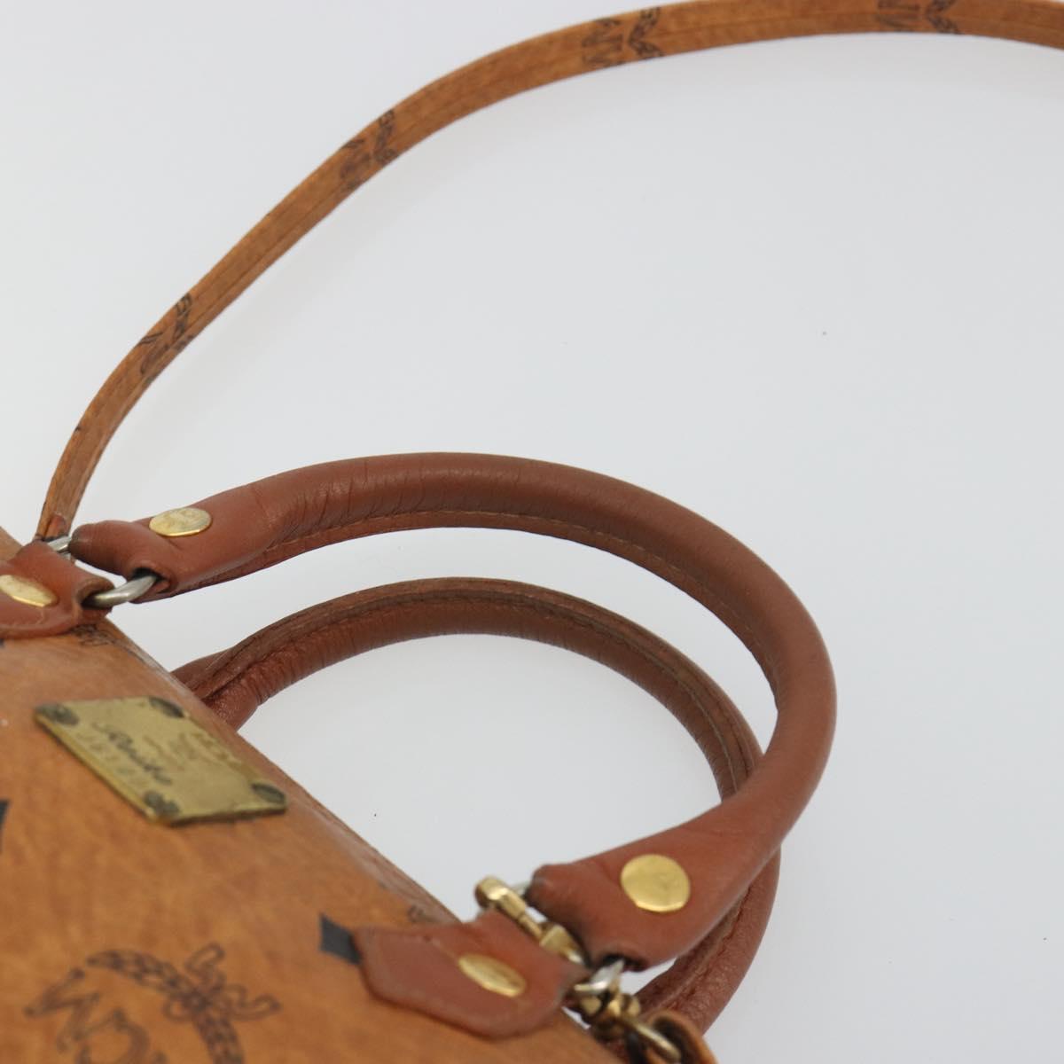 MCM Logogram Vicetos Mini Boston Bag PVC Leather 2way Brown Gold Auth 192428A
