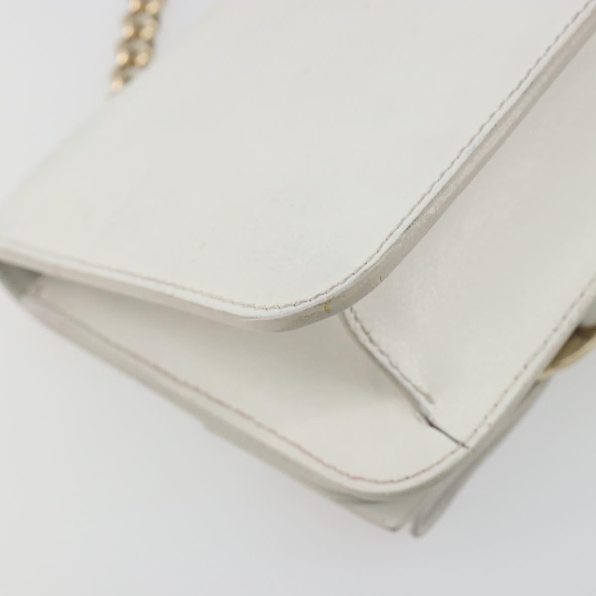 Salvatore Ferragamo Vala Chain Shoulder Bag Leather White Gold Auth 192429