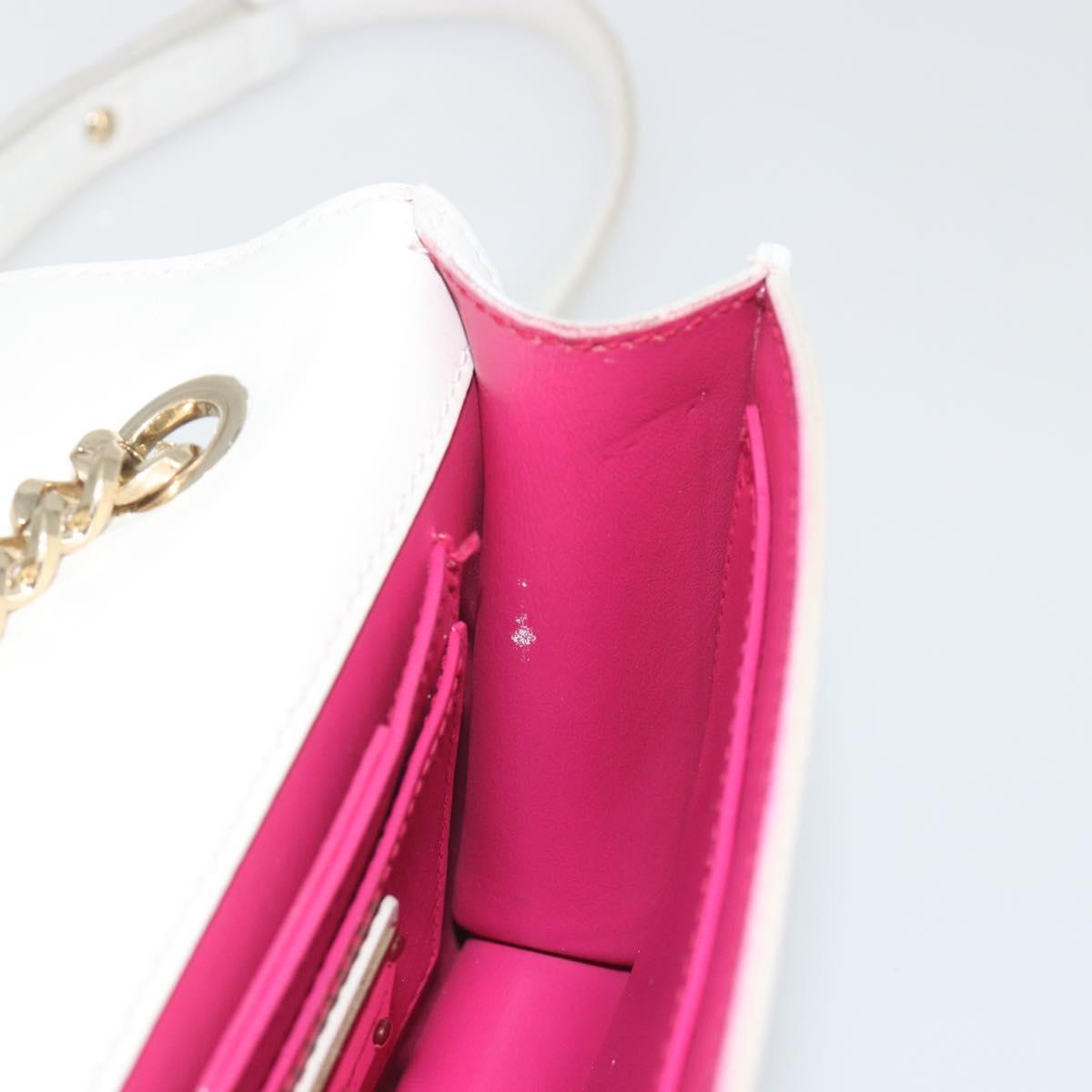 Salvatore Ferragamo Vala Chain Shoulder Bag Leather White Gold Auth 192429