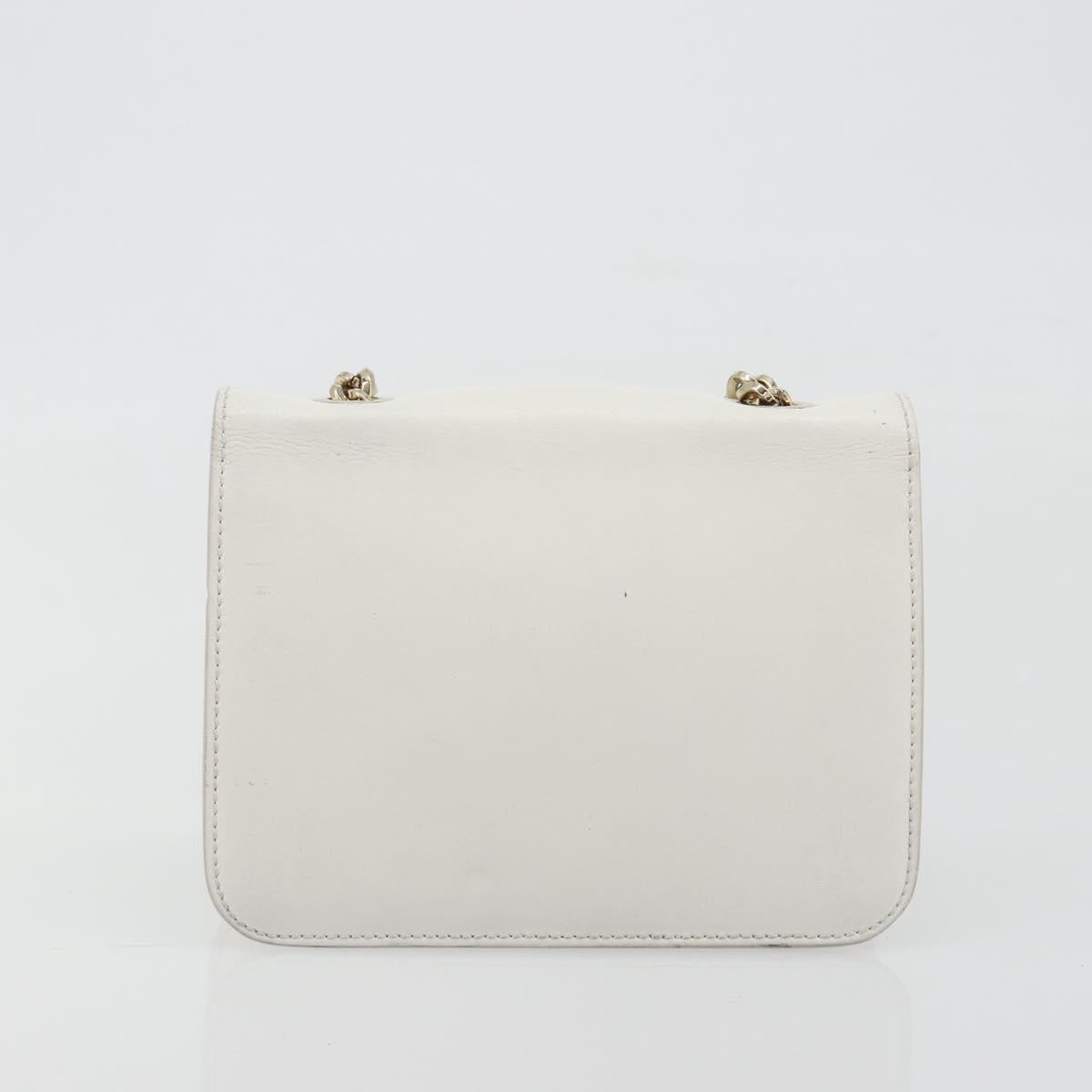 Salvatore Ferragamo Vala Chain Shoulder Bag Leather White Gold Auth 192429