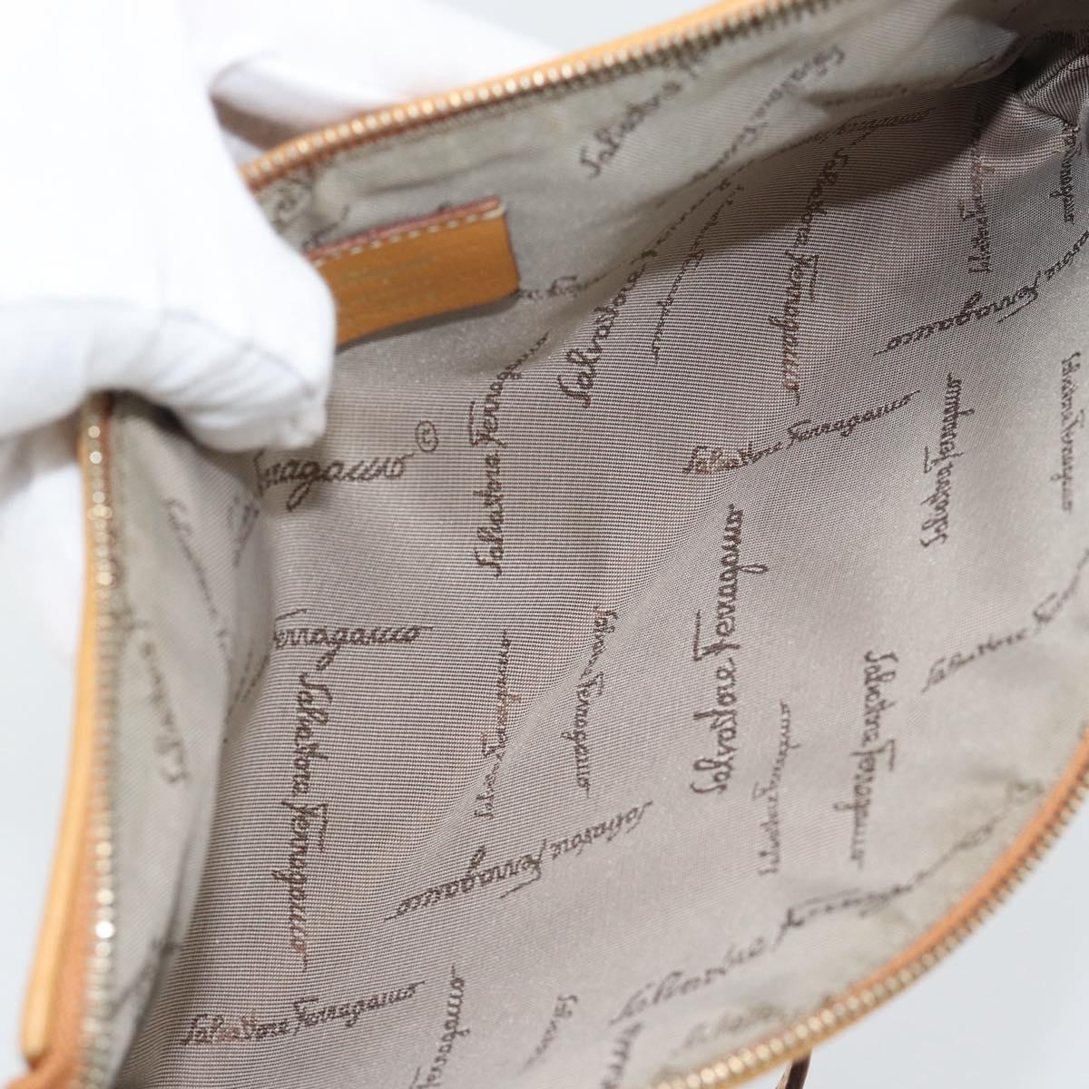 Salvatore Ferragamo Gancini Shoulder Bag Leather Brown Gold Auth 192432