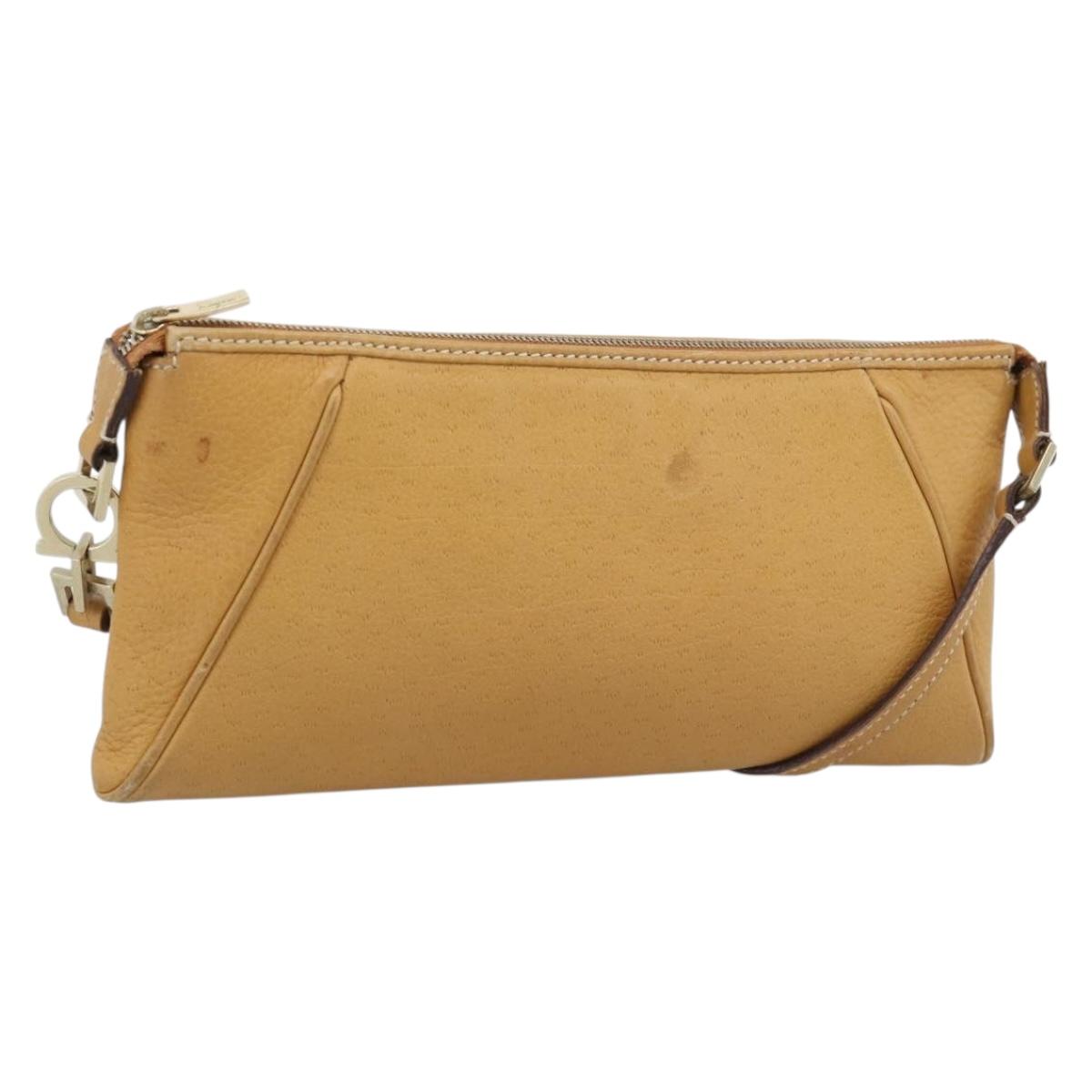 Salvatore Ferragamo Gancini Shoulder Bag Leather Brown Gold Auth 192432