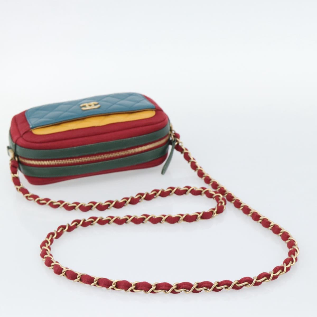 CHANEL Matelasse Chain Shoulder Bag Lamb Skin Green Gold CC Auth 192435SAM