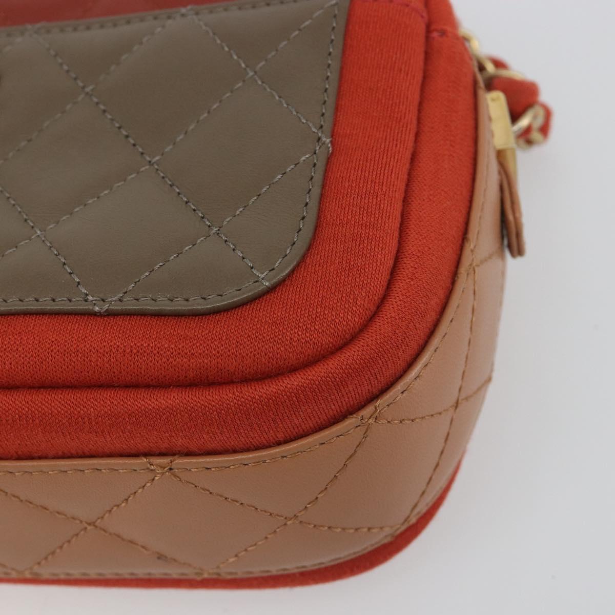 CHANEL Matelasse Chain Shoulder Bag Lamb Skin Orange Gold CC Auth 192436SAM